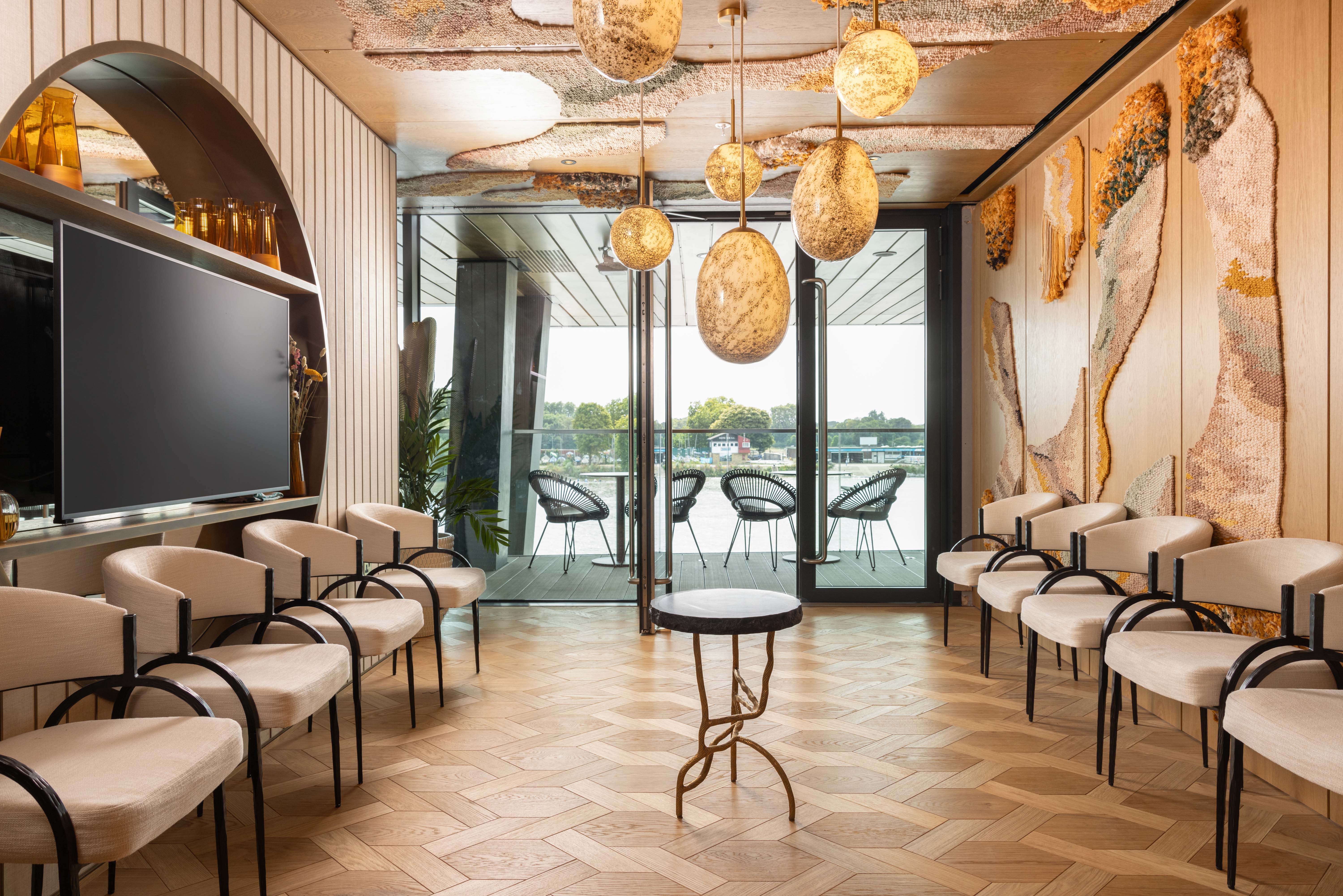 Modern private dining room at Brasserie Constance, perfect for meetings and events.