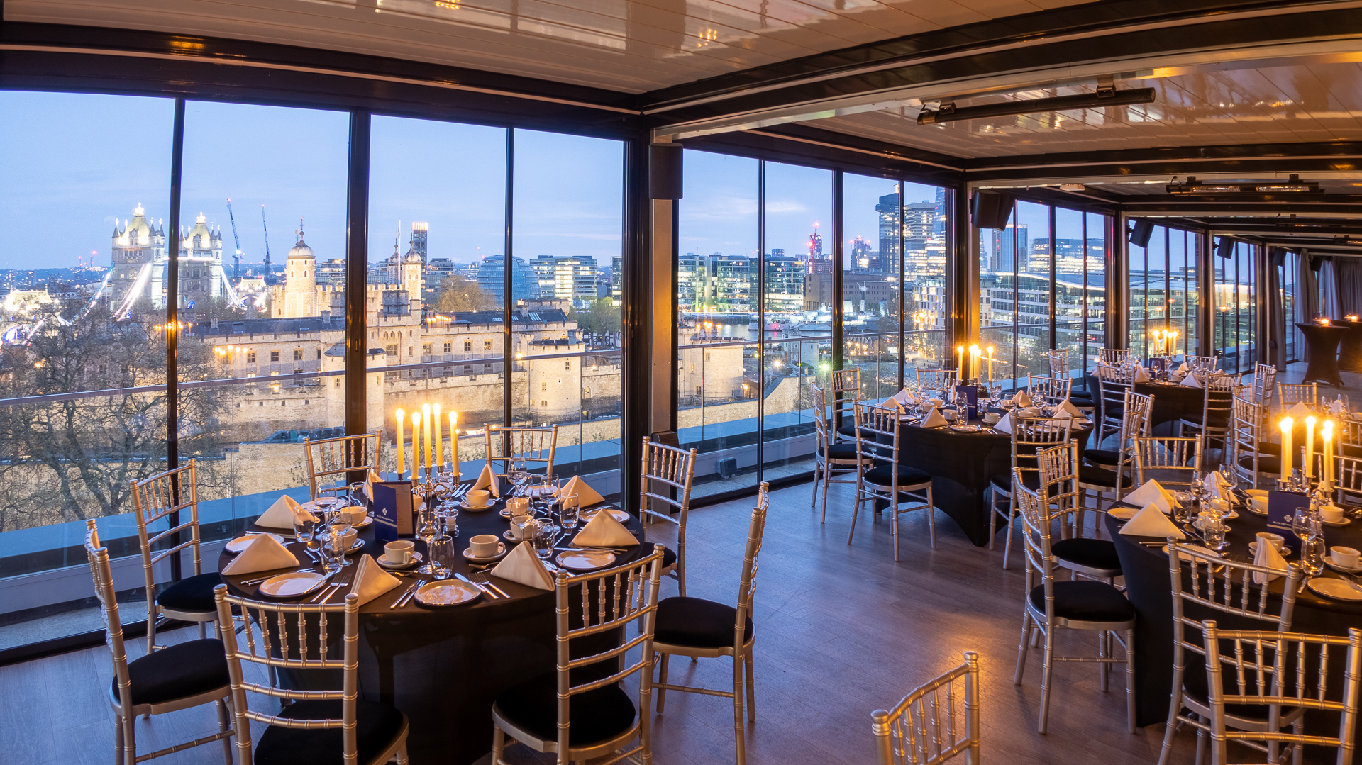 Elegant rooftop event space in The Skyline London with city views for galas and corporate events.