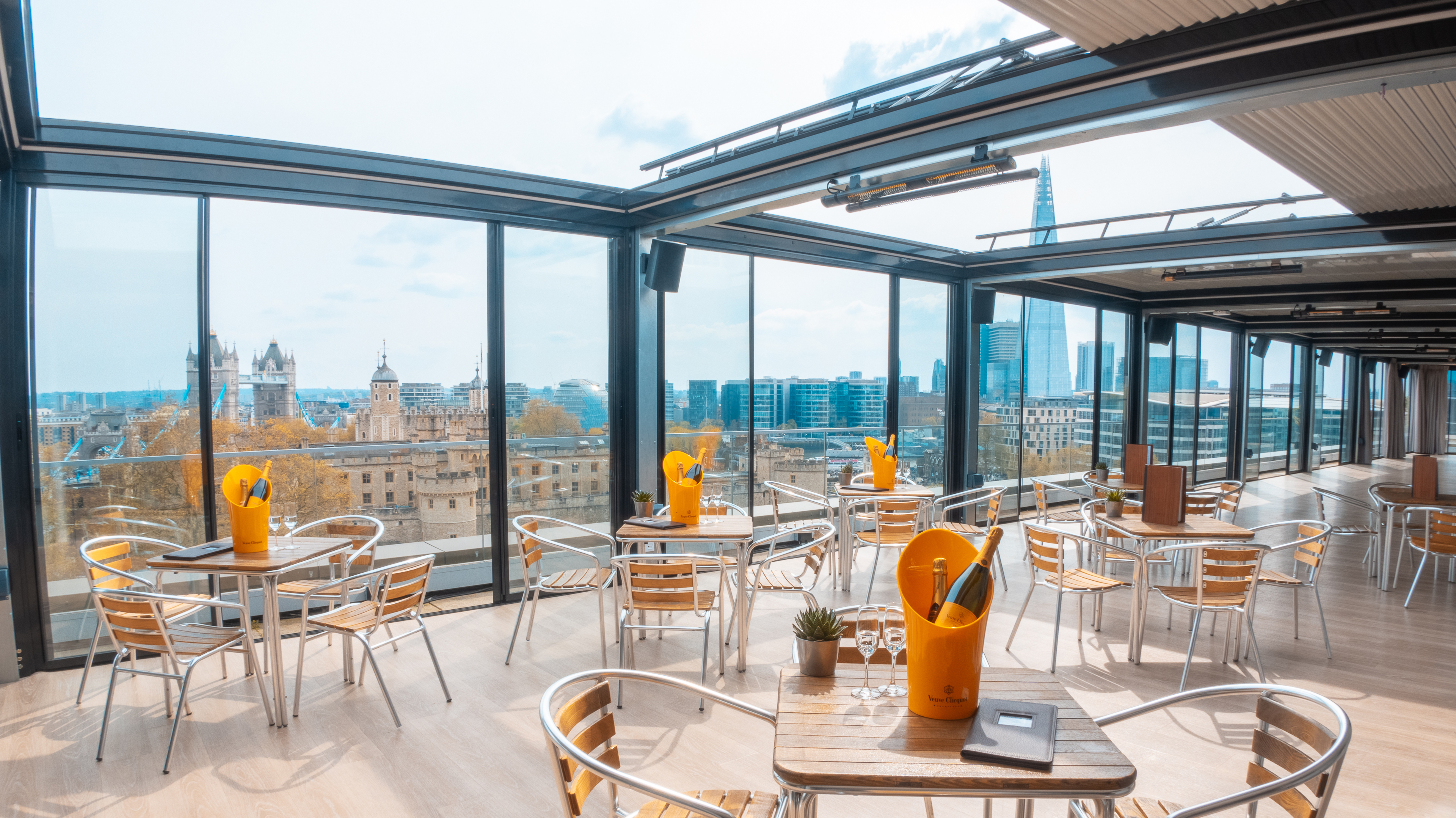 Rooftop event space in The Skyline London with panoramic city views, perfect for gatherings.