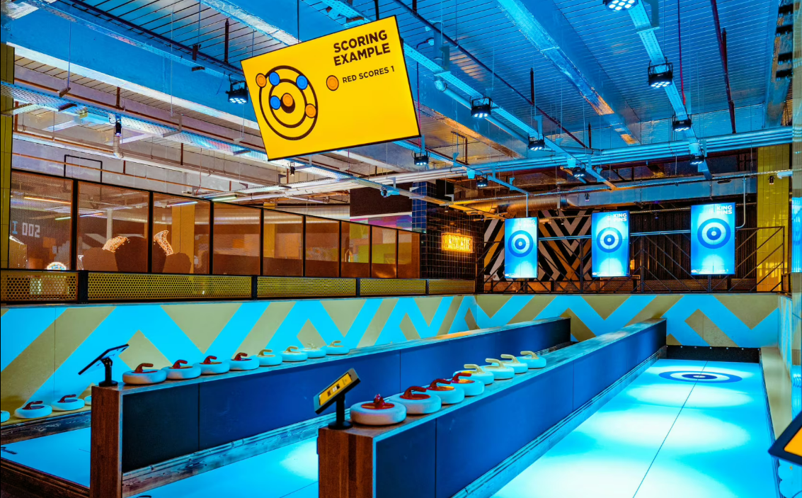 Vibrant curling venue at The Glide Zone, ideal for corporate events and team building.