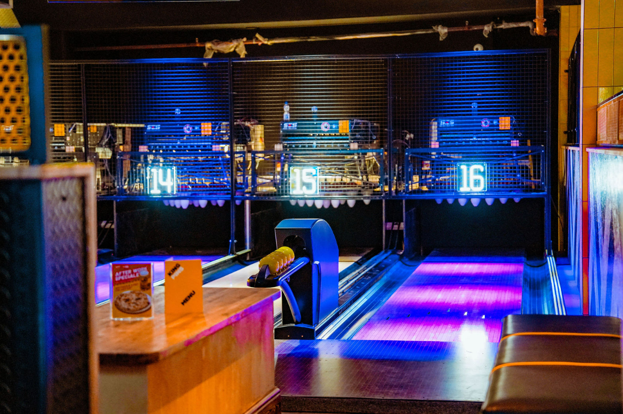 Vibrant bowling alley at King Pins, Silverburn - ideal for corporate events and networking.