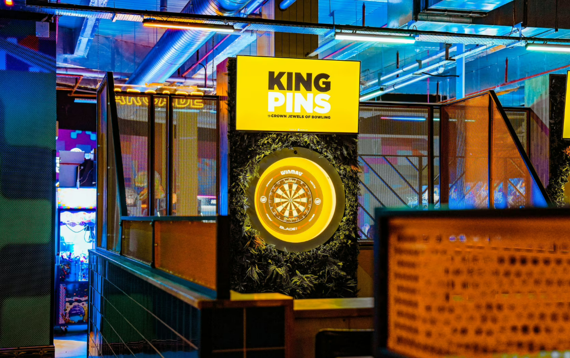 Bullseye Zone at King Pins Silverburn, colorful darts venue for team-building events.