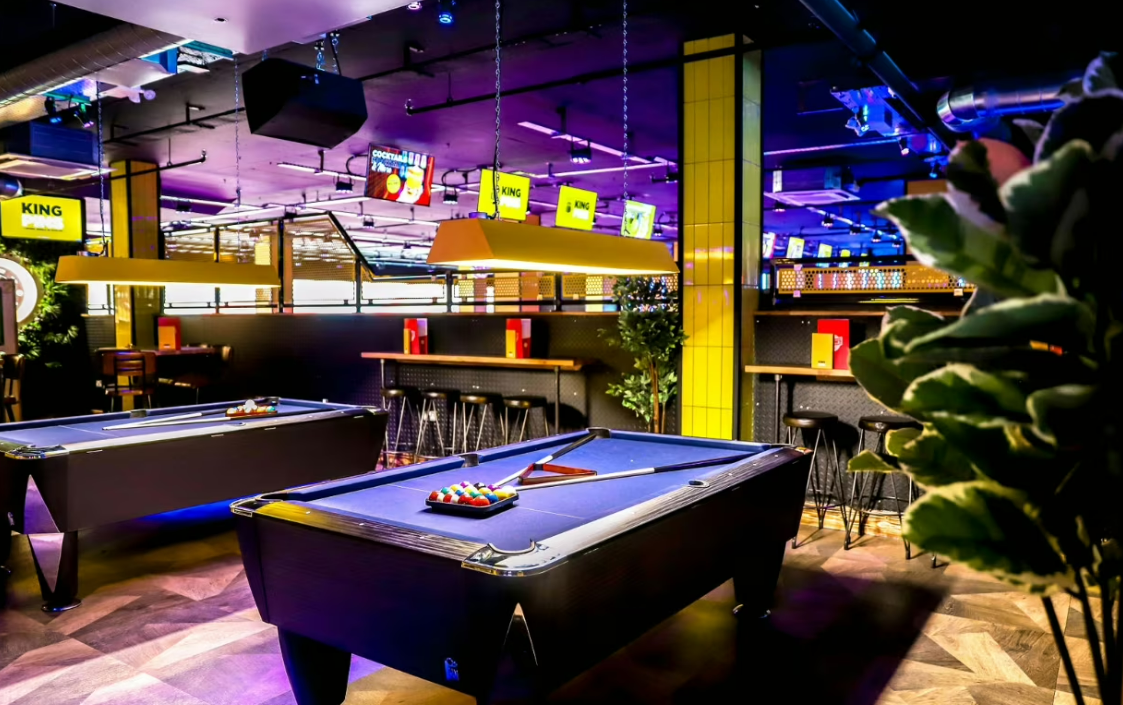 The Break Zone at King Pins, Glasgow: vibrant pool table venue for corporate events.