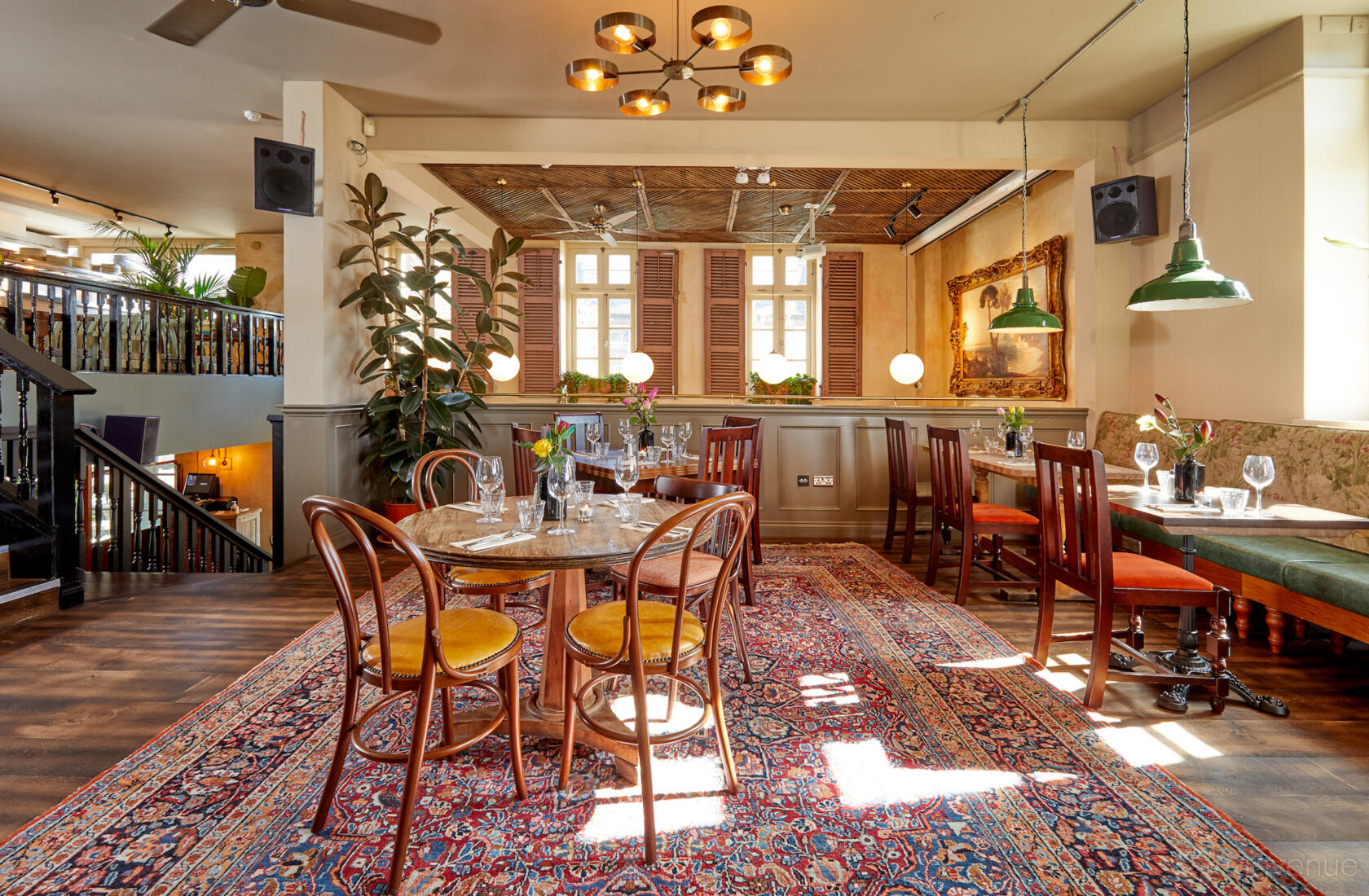 Charming dining space with warm lighting for intimate gatherings and events