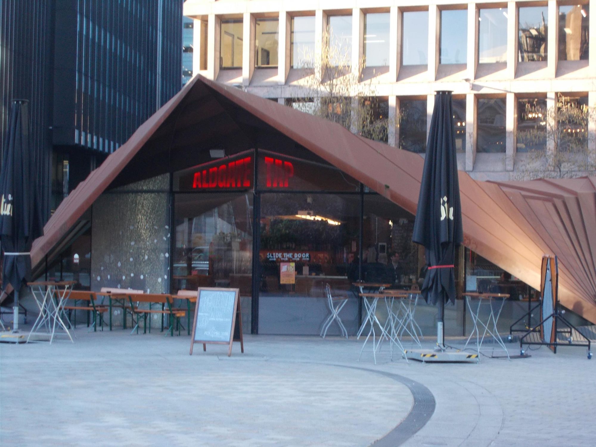 Modern roof terrace at Three Tuns Aldgate for outdoor meetings and events.