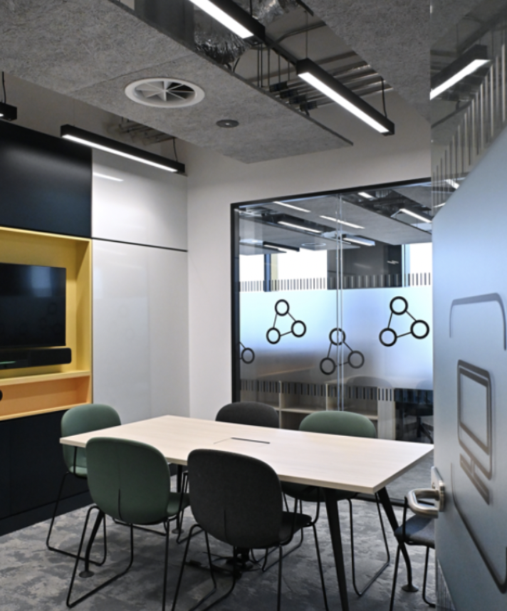 Modern meeting room in Precision Health Tech Accelerator for dynamic events.