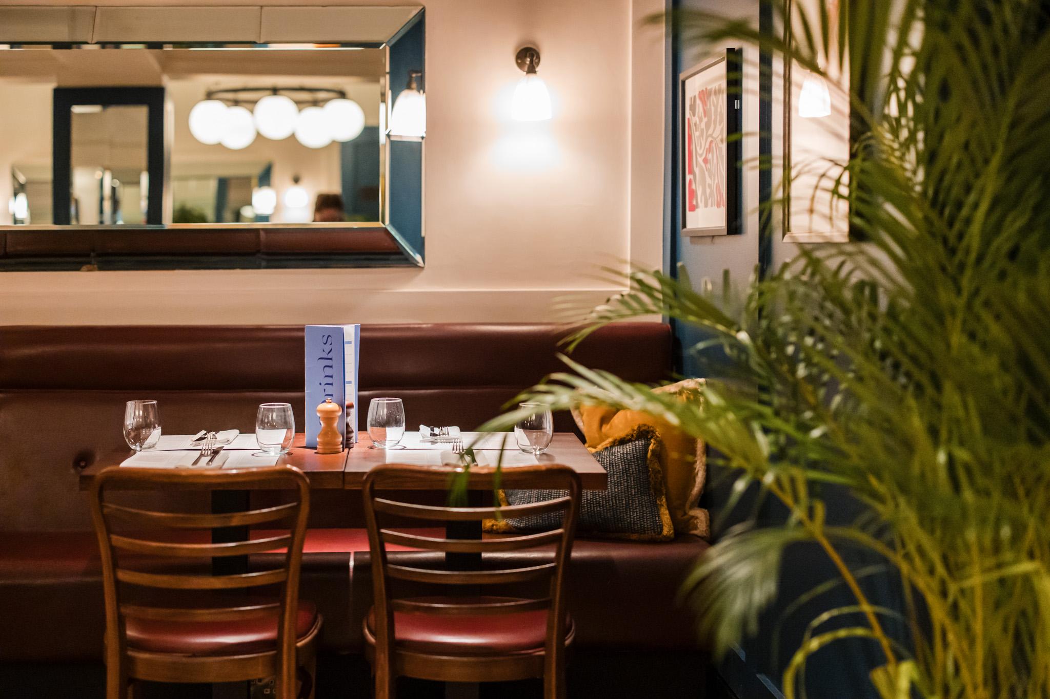 Cozy dining space in Côte Brasserie Richmond for intimate meetings and gatherings.