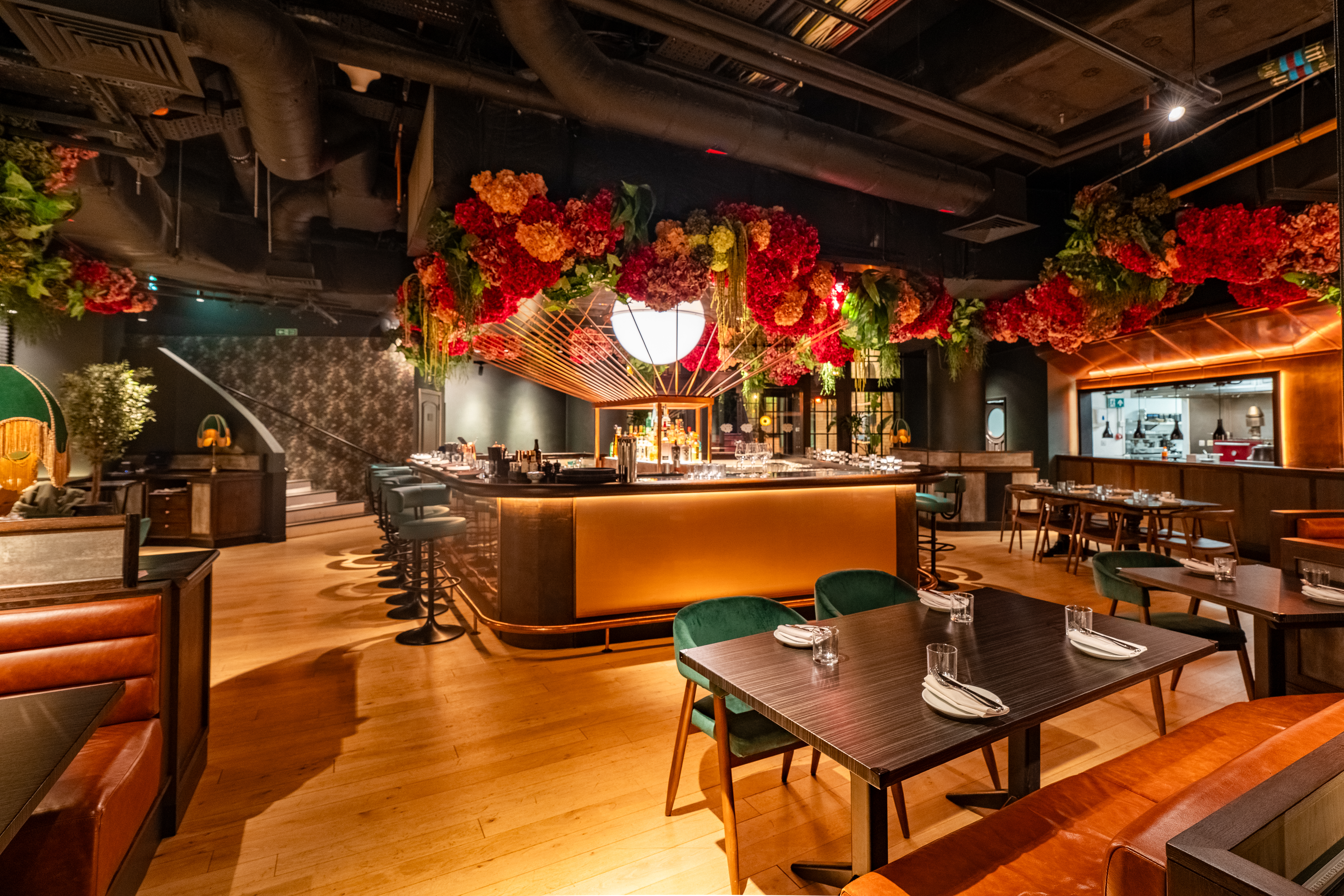 Vibrant restaurant at 45 Curtain Road, perfect for elegant events and dining experiences.