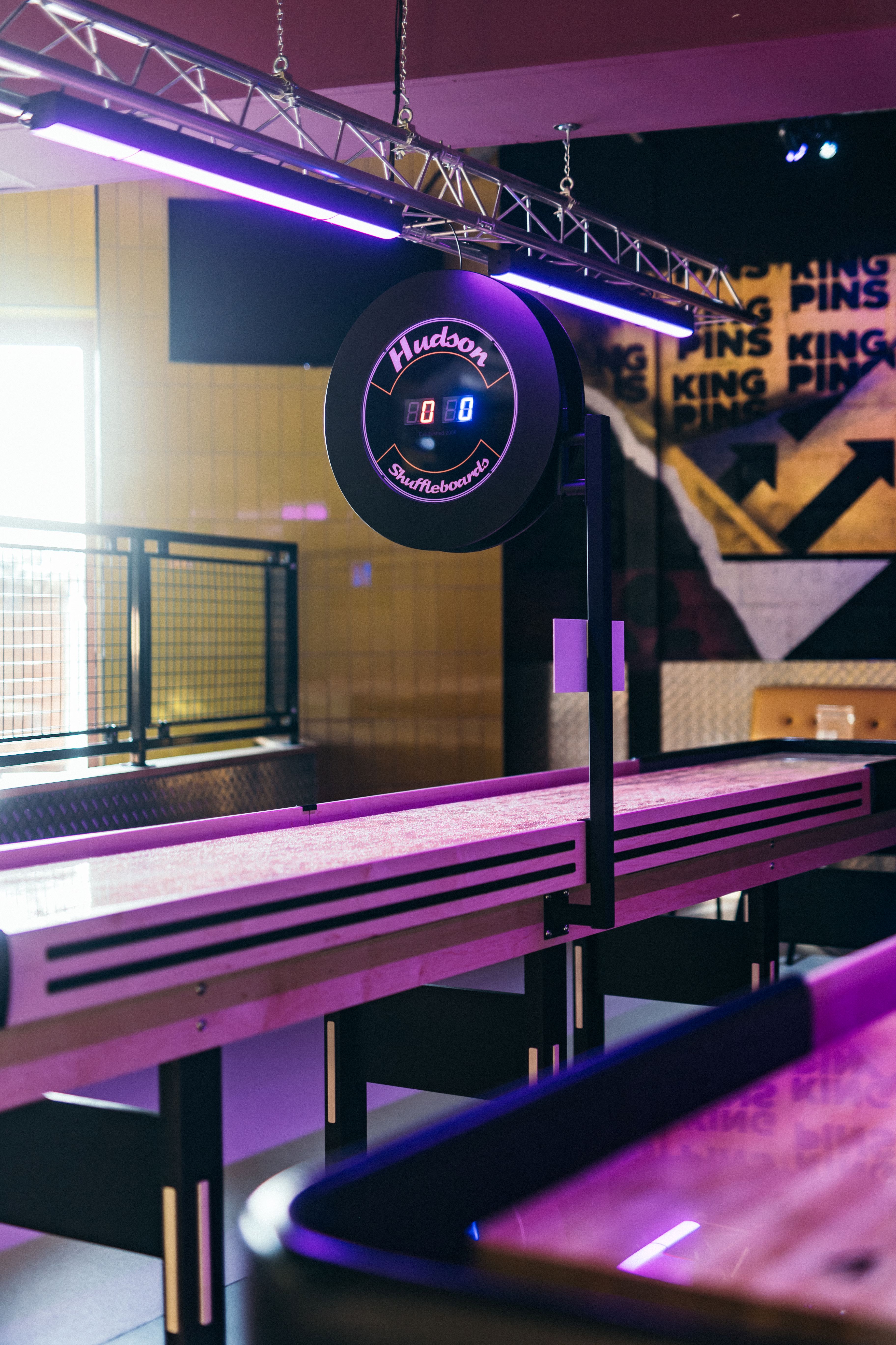 Sleek Shuffle Zone game setup for events, featuring digital score display in Belfast.