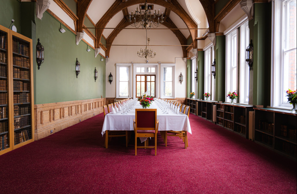 Elegant event space in Keynes Library, perfect for corporate meetings and upscale receptions.