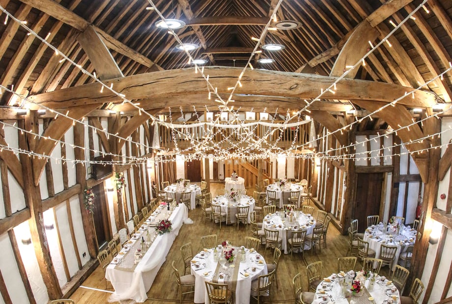 Whole Venue at Tudor Barn with rustic beams, ideal for elegant weddings and gatherings