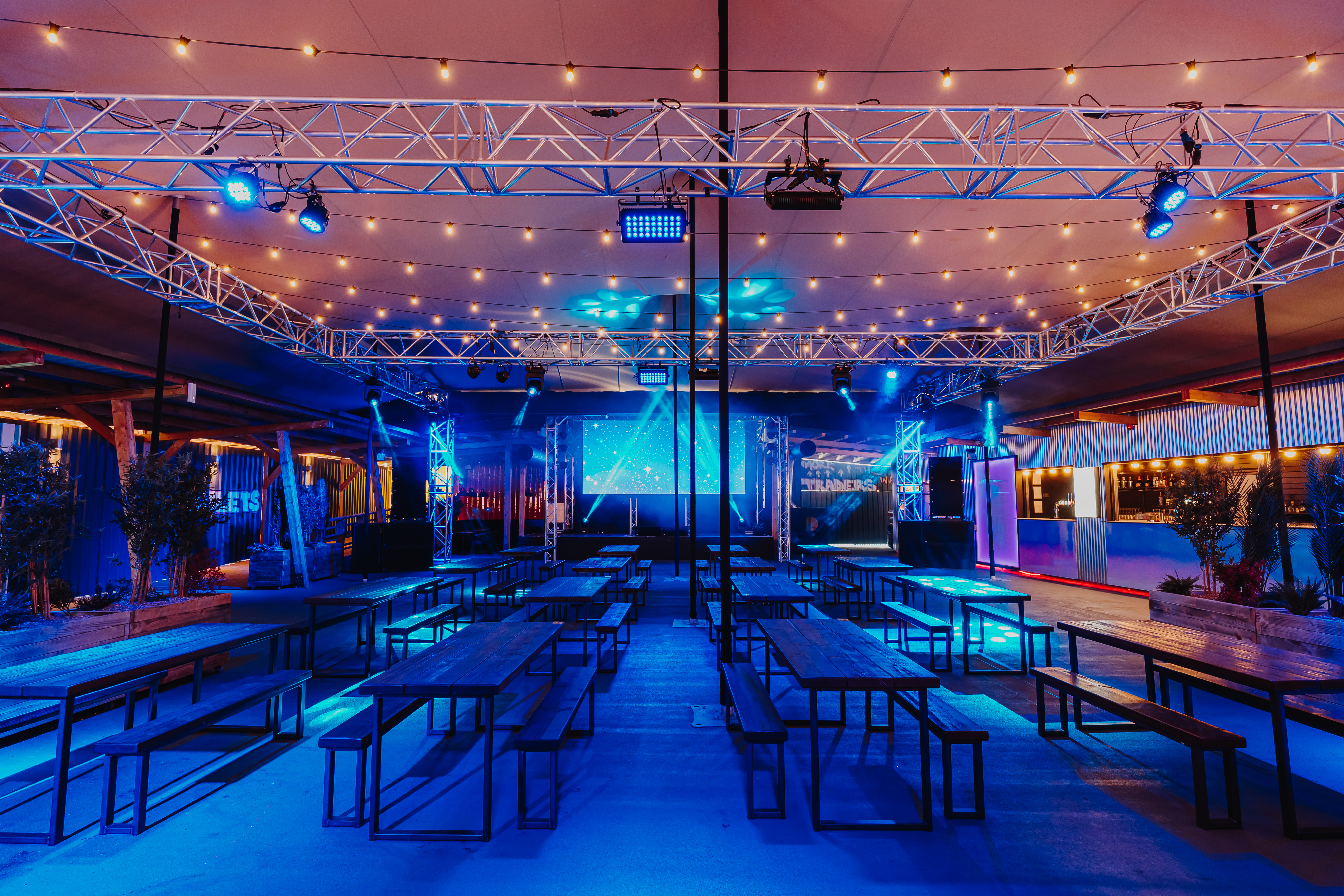 Freight Brixton venue hire with trussing and communal seating for events and networking.
