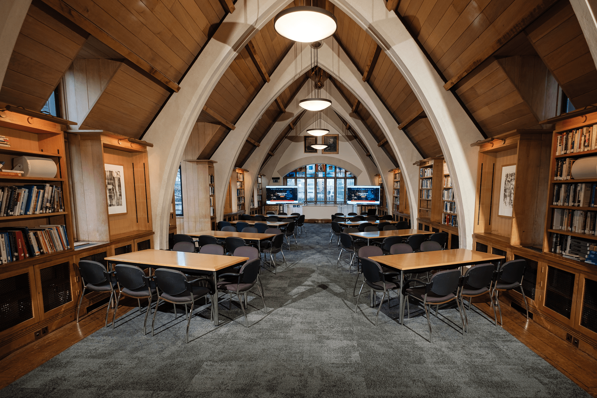 Versatile meeting space with arched ceilings for workshops or seminars at Garry Weston Library.