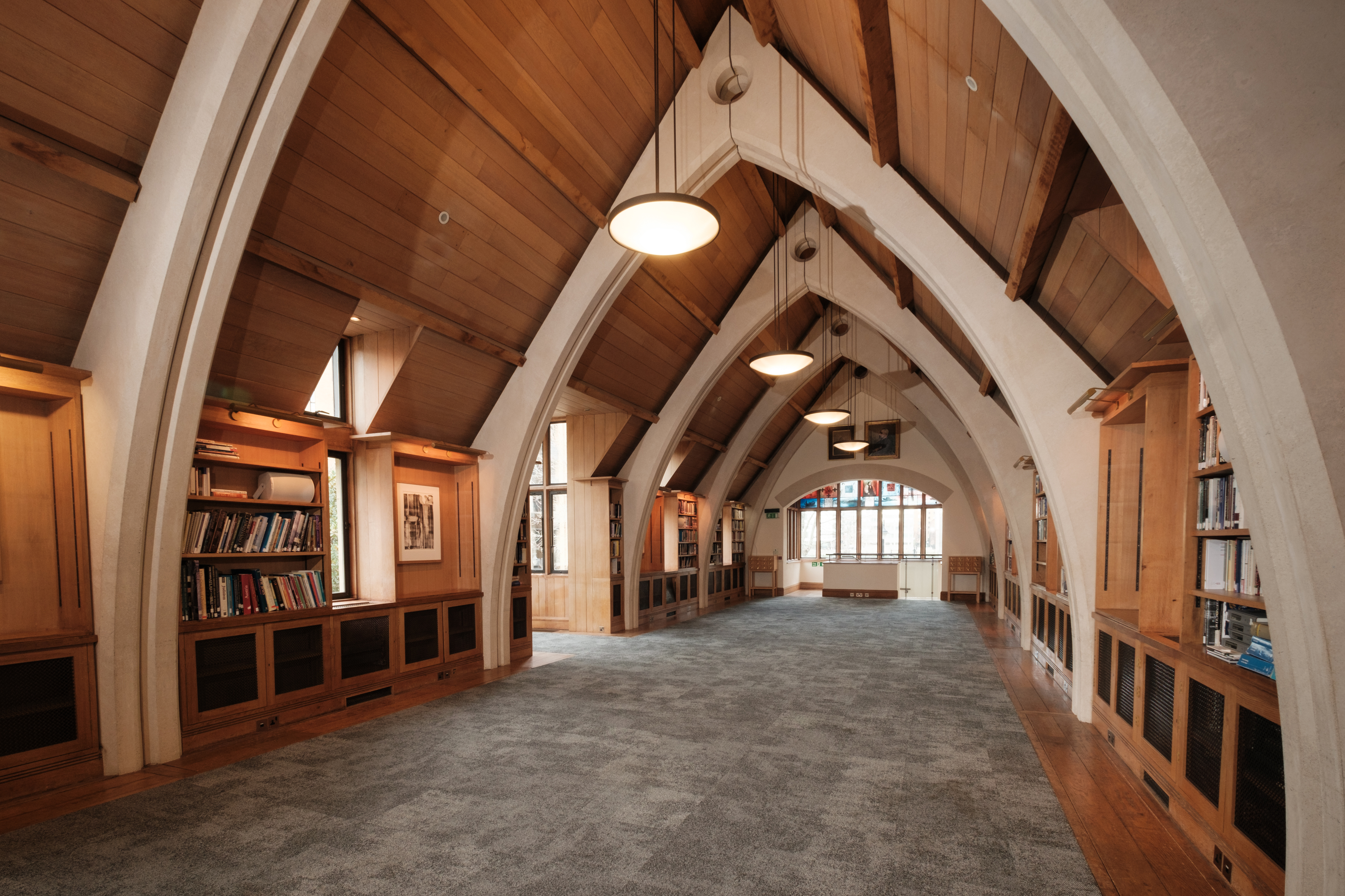 Elegant event space in Garry Weston Library with high ceilings, perfect for workshops.