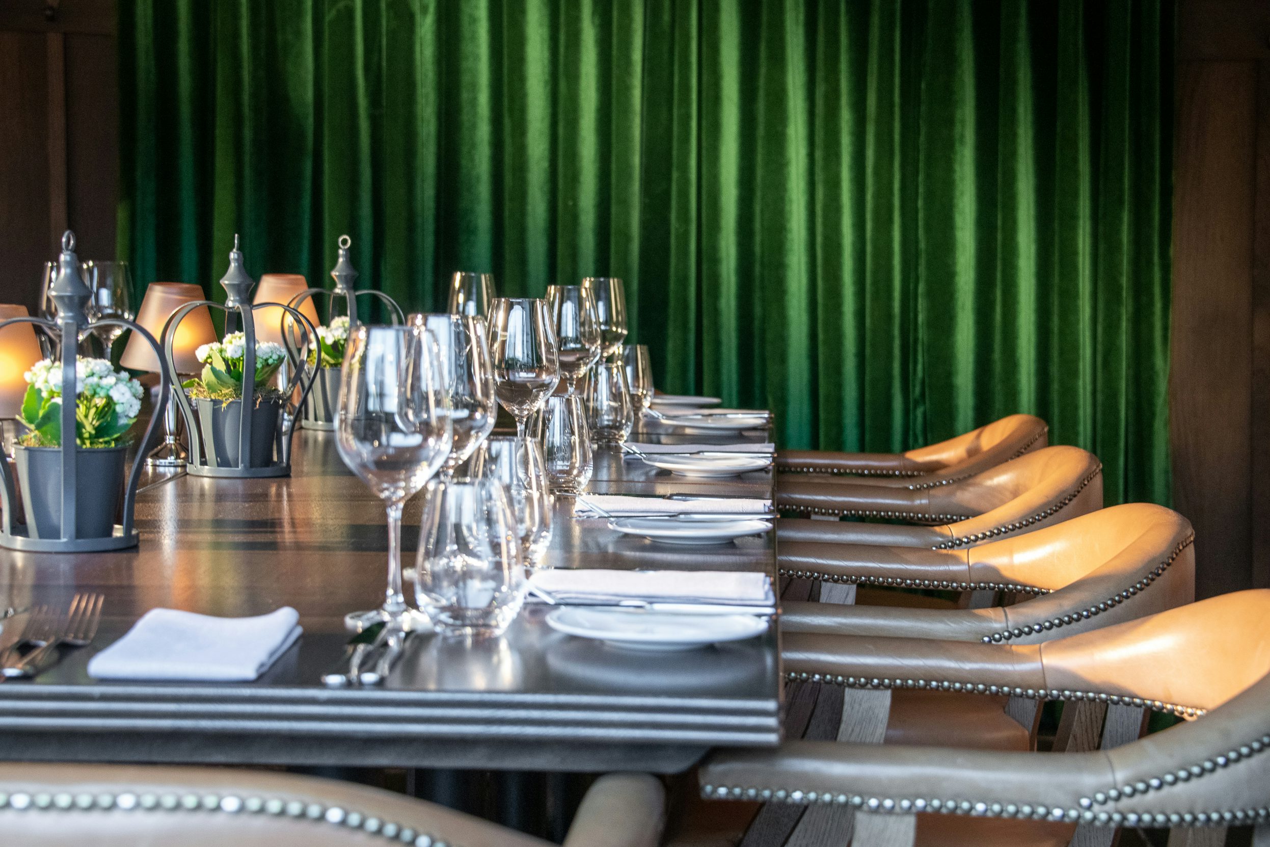 Elegant dining table in Hurley House Hotel's Private Meeting Room, ideal for corporate dinners.