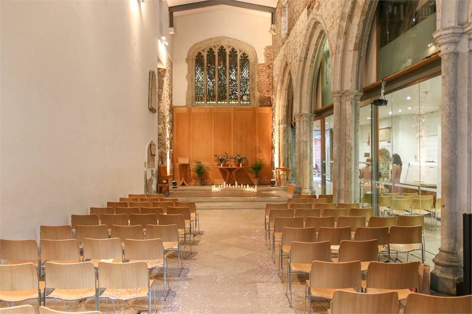 The Nave at St Ethelburga's Centre: charming event space with striking architecture. 