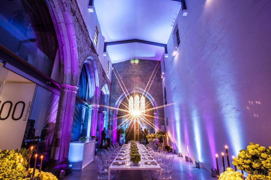 St Ethelburga's Centre event space with elegant table setting for corporate gatherings.