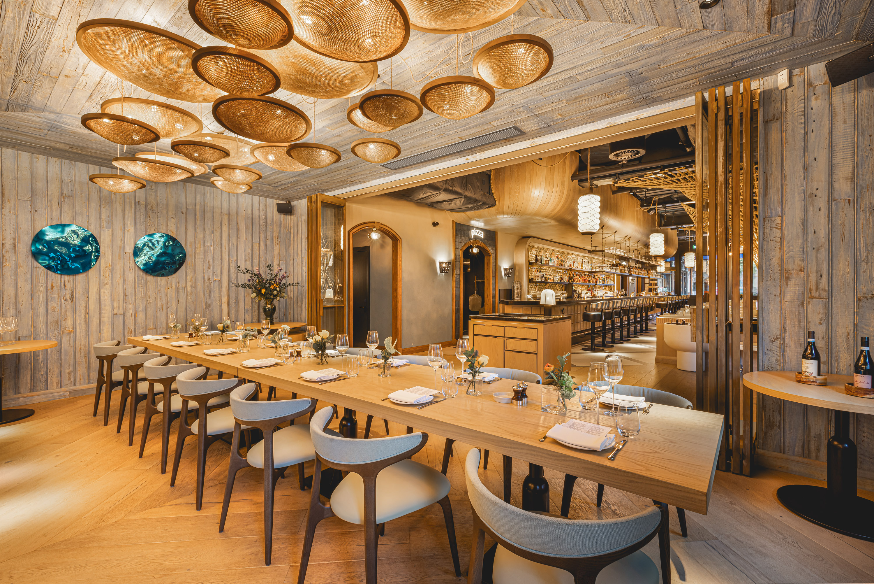 "Modern Amalfi Glass Dining Room ideal for private events and networking lunches."