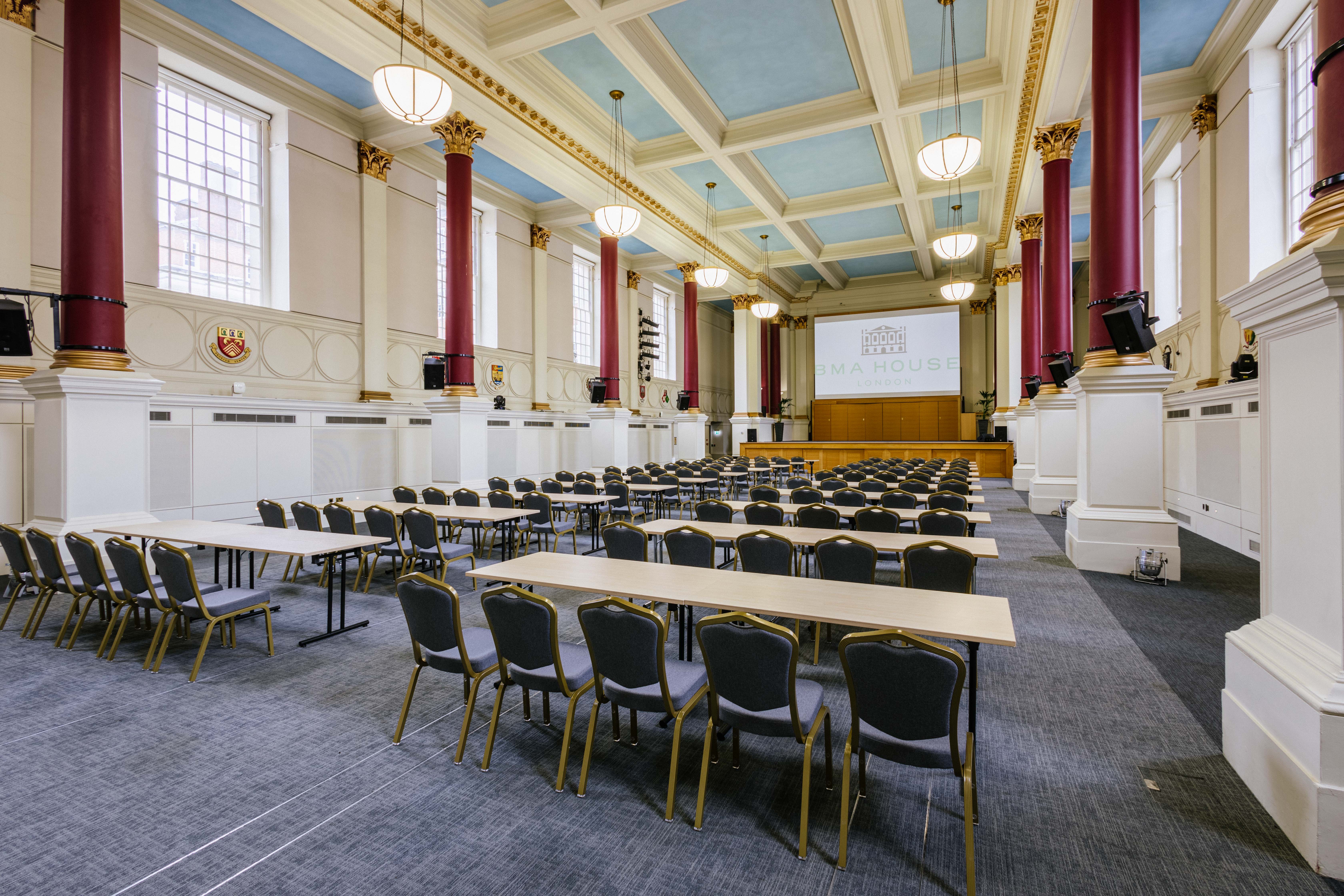 Spacious event hall at BMA House, ideal for corporate conferences and workshops.