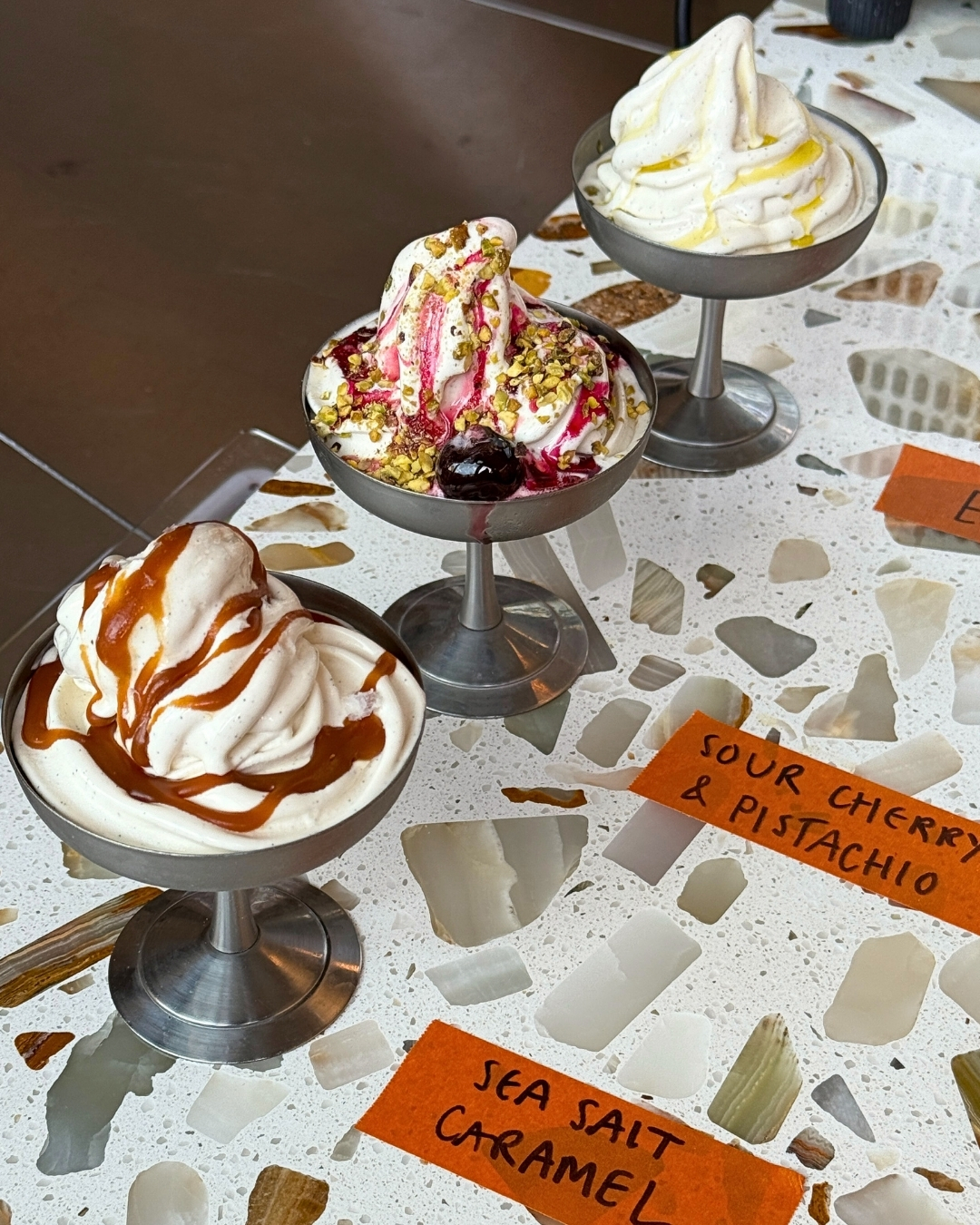 Elegant ice cream sundaes at SpringSt Pizza, perfect for event dessert catering.