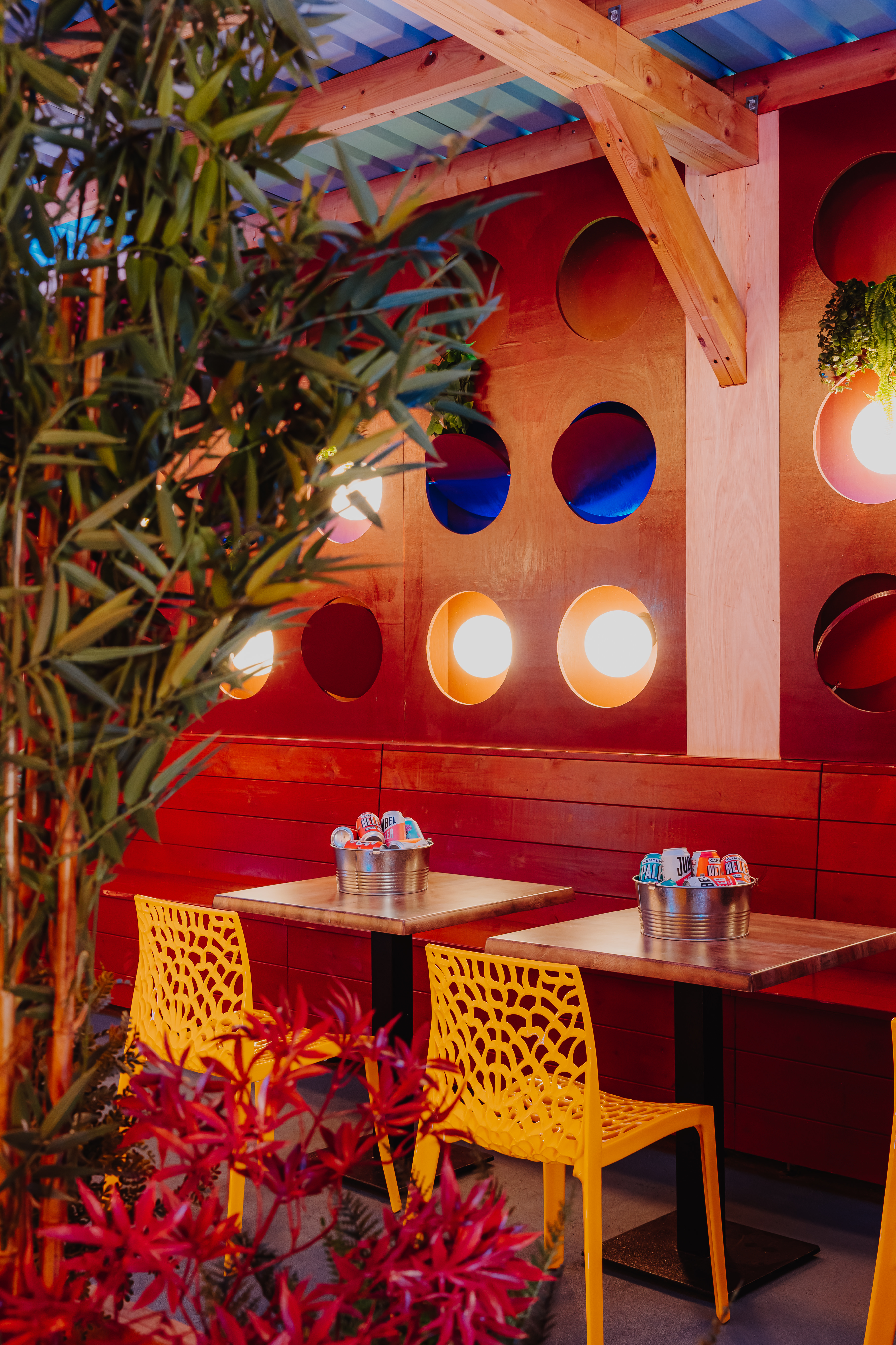 Yellow Zone lounge at Freight Brixton, bucket beverage service for networking and breakout events.