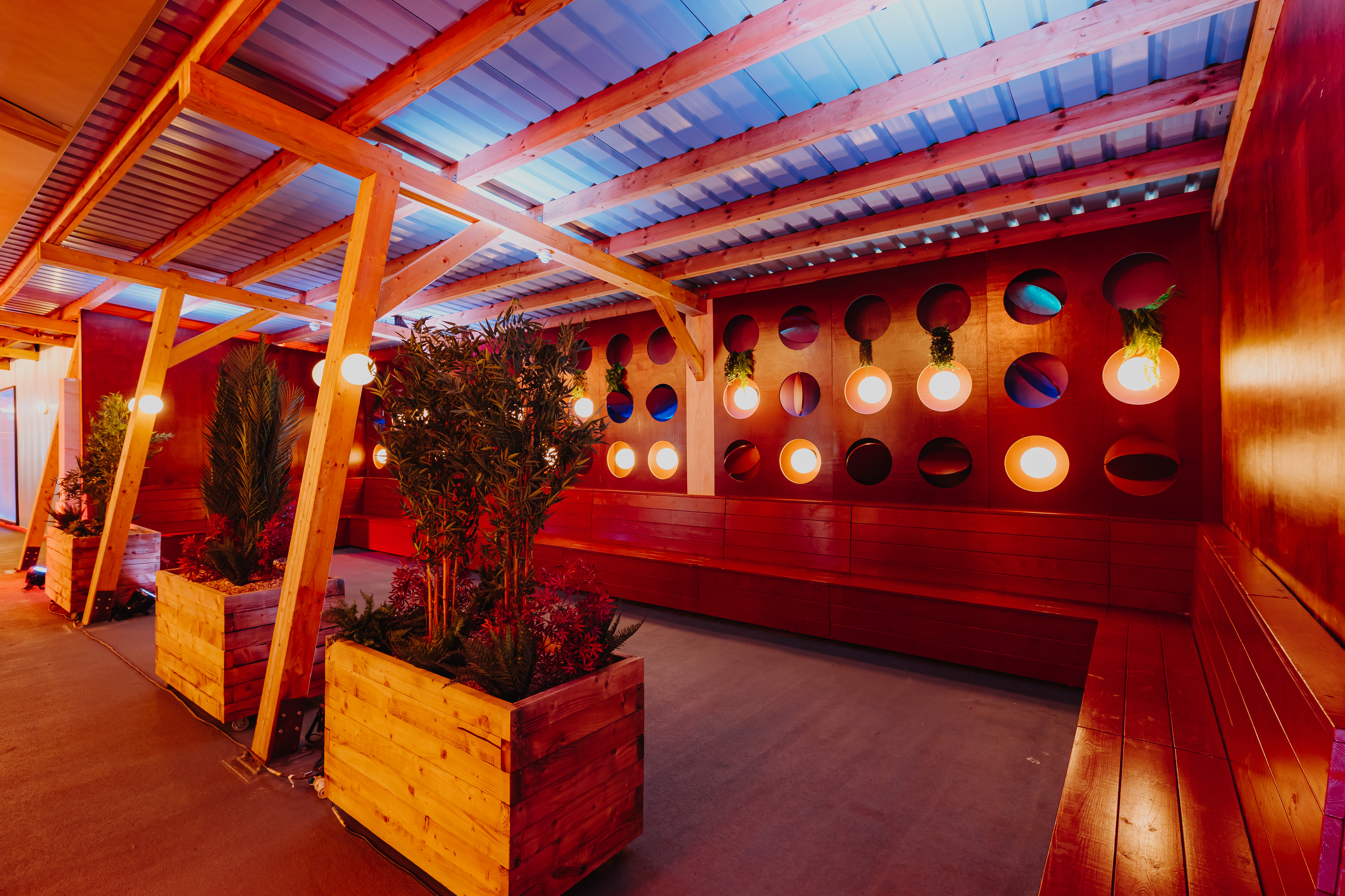 Industrial-chic Freight Brixton Yellow Zone with banquette seating for networking events.