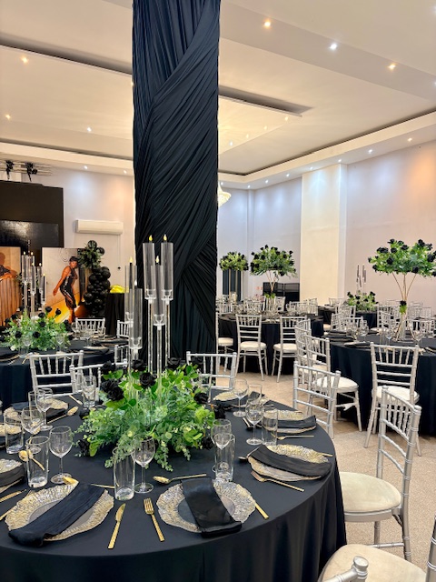 GLORY RSVP wedding corporate venue, elegant black silver floral.