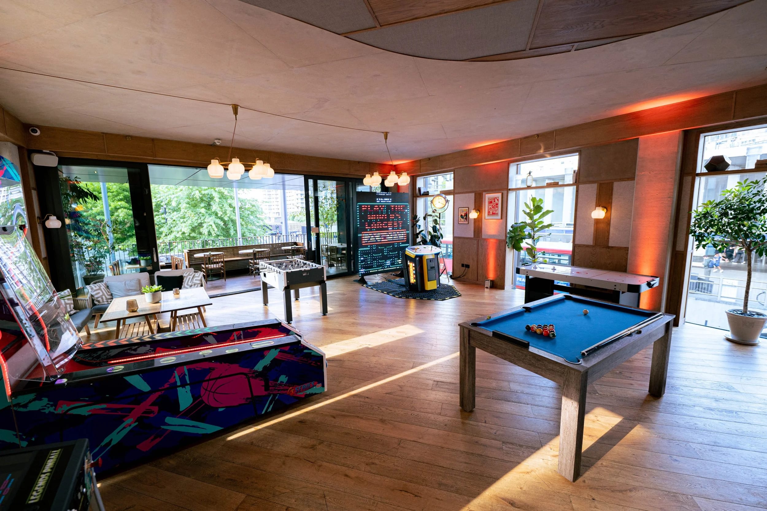 The Playroom lounge for conference networking and social events with flexible gamified seating.