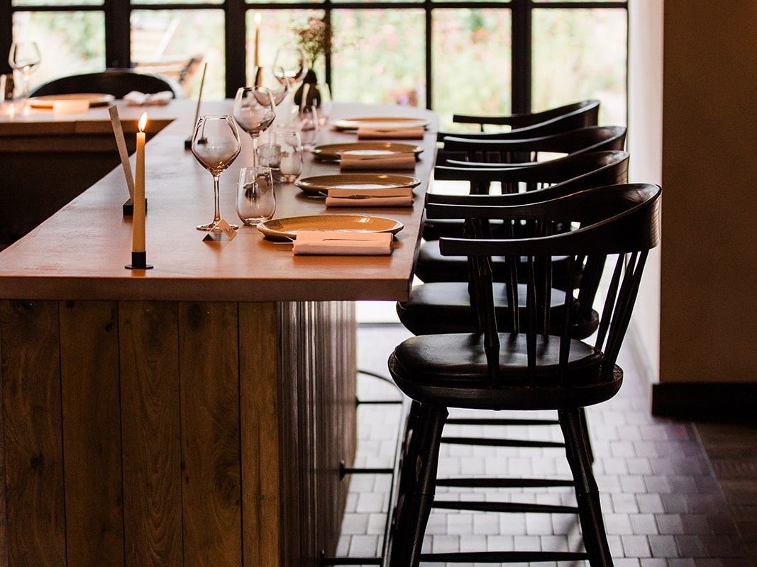 Intimate dining space in Restaurant Sat Bains, perfect for corporate dinners and gatherings.