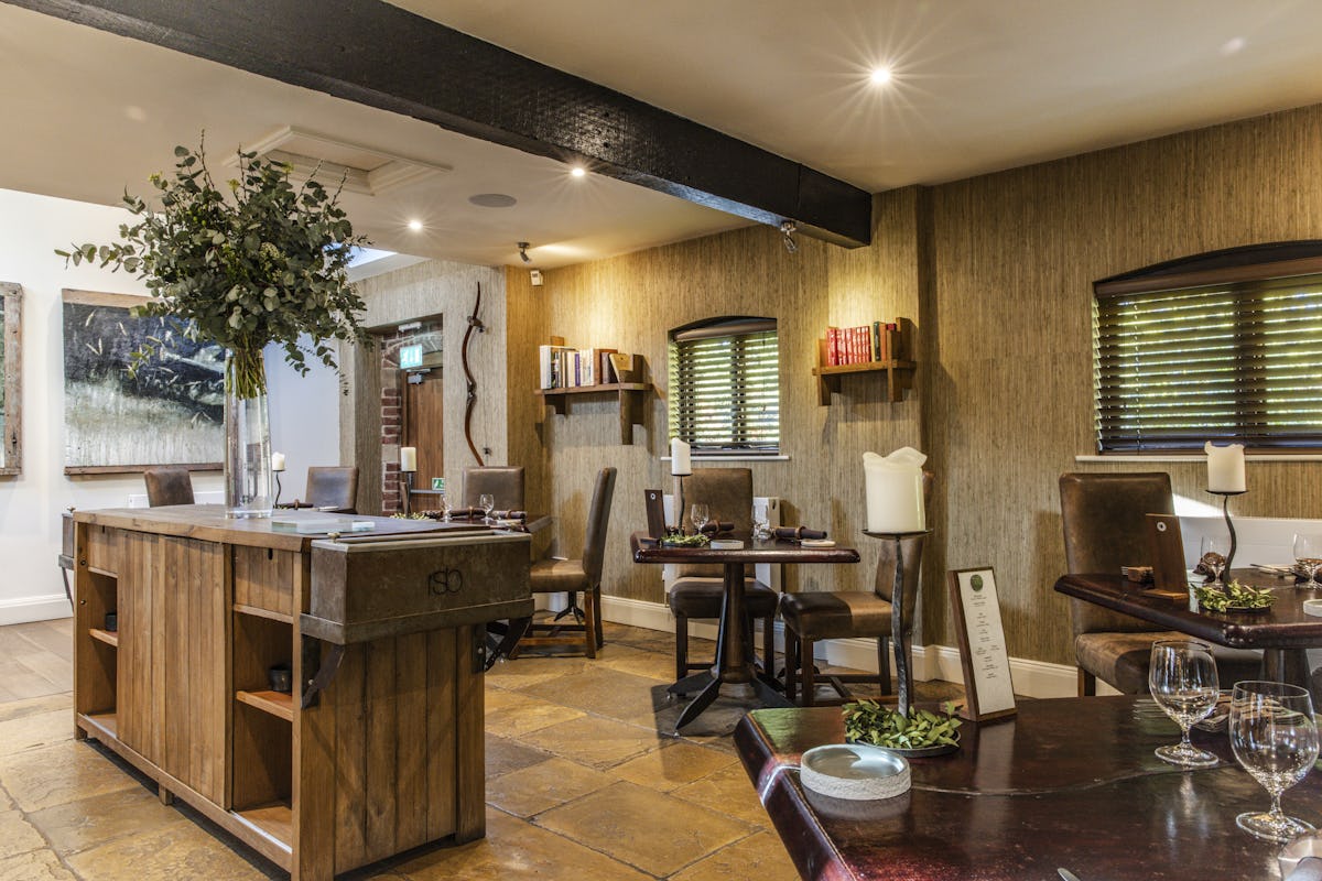 Stylish tasting room at Restaurant Sat Bains for upscale meetings and private dining.