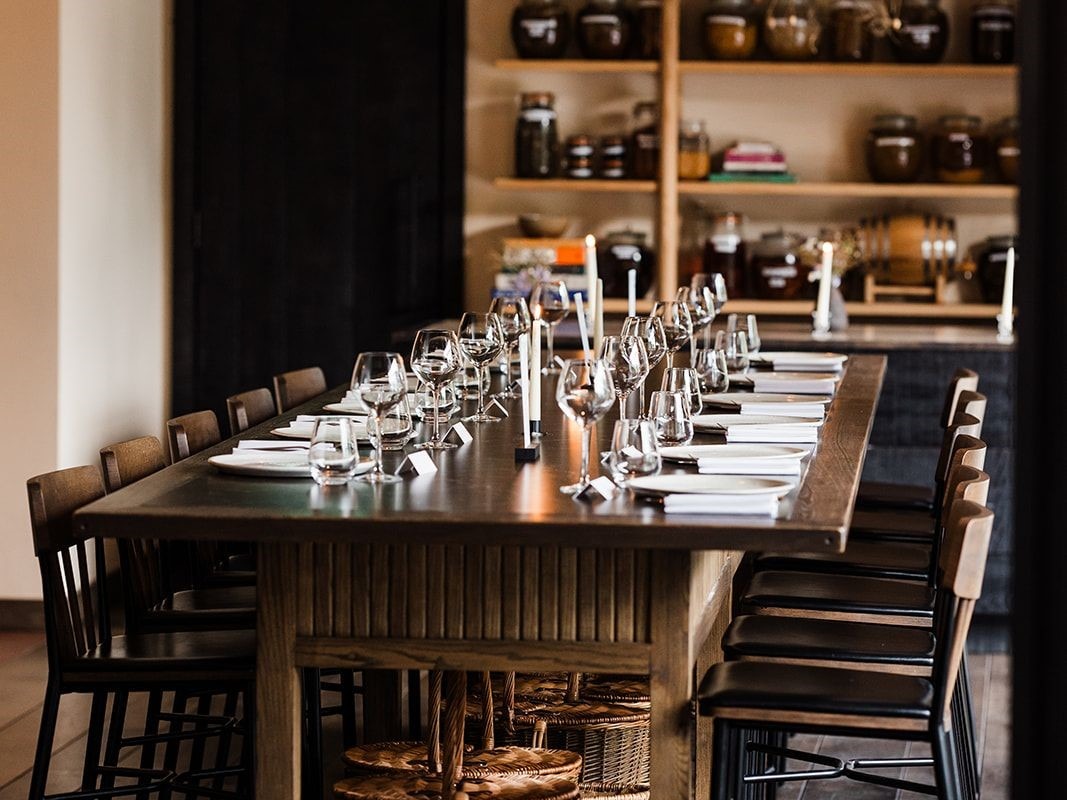 Elegant dining table setup at Lounge Bar, Restaurant Sat Bains for intimate gatherings.