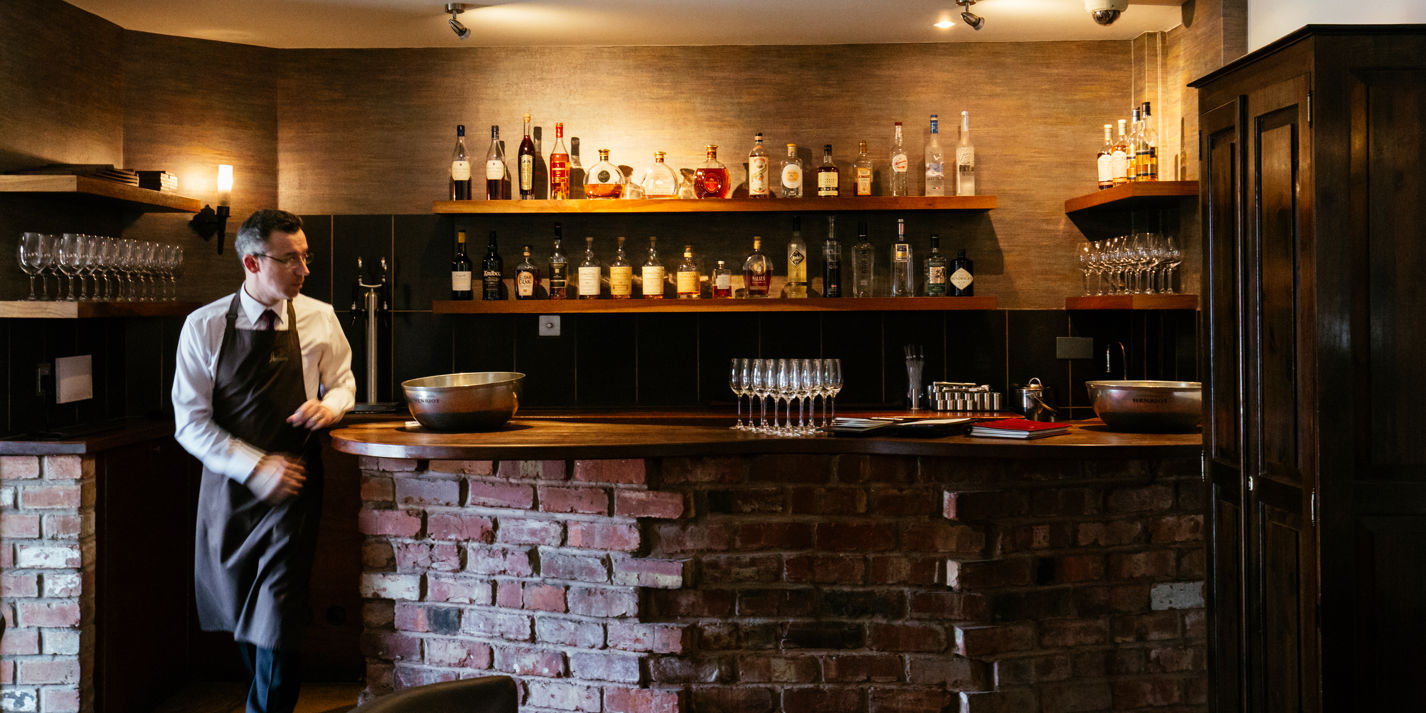 Stylish Lounge Bar at Restaurant Sat Bains for intimate meetings and events.