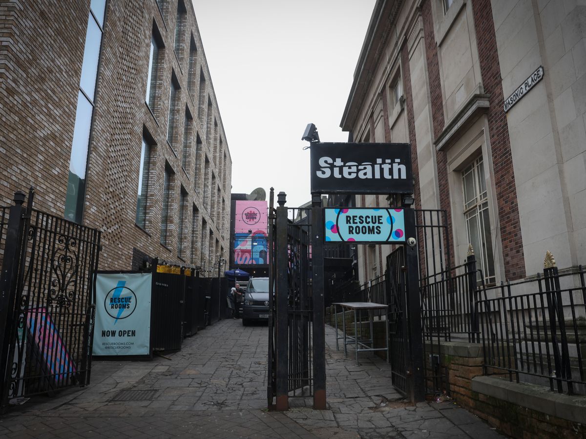 Unique venue entrance in Stealth, perfect for urban events and intimate gatherings.