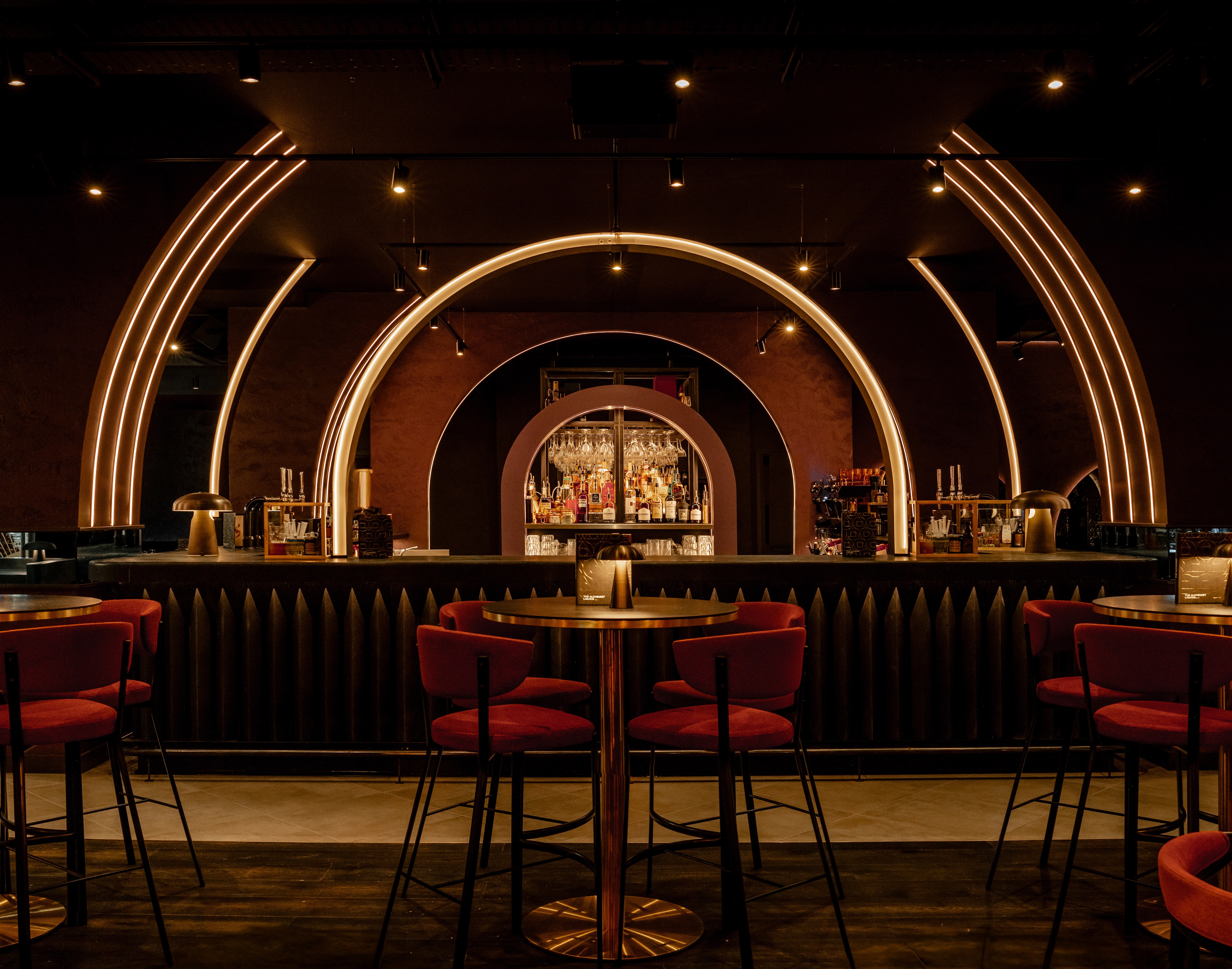 Alchemist Nottingham semi-private lounge, arched lighting, cocktail reception event