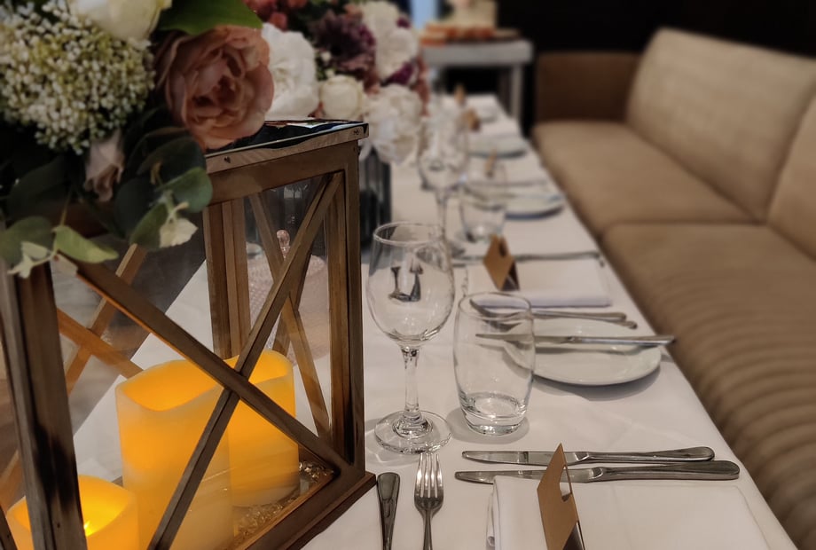 Elegant dining table with floral decor in Lace Market Hotel for intimate events.
