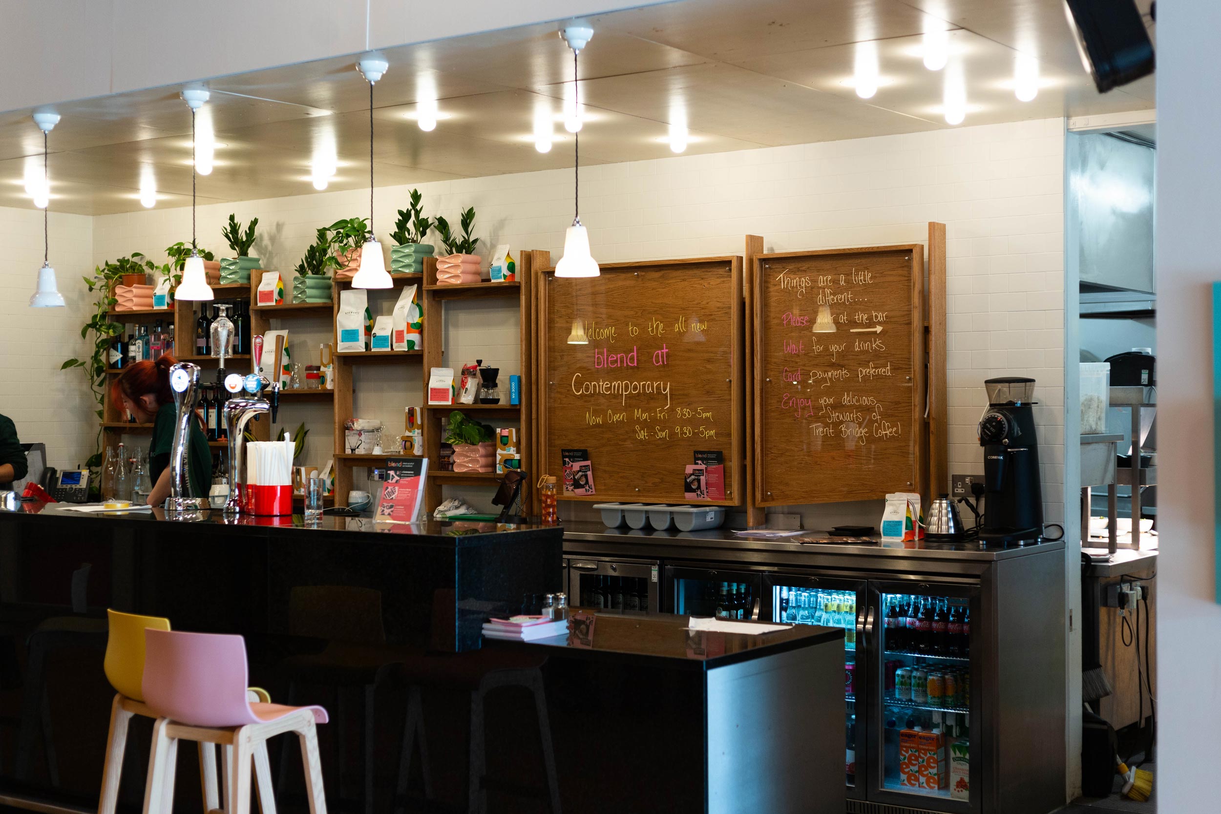 Modern café at Nottingham Contemporary with stylish lighting for networking events.