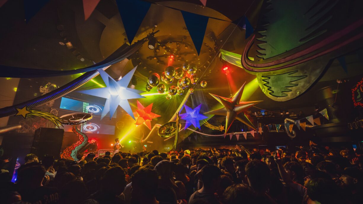 Vibrant event space at The Palais Nottingham with disco balls, perfect for parties.