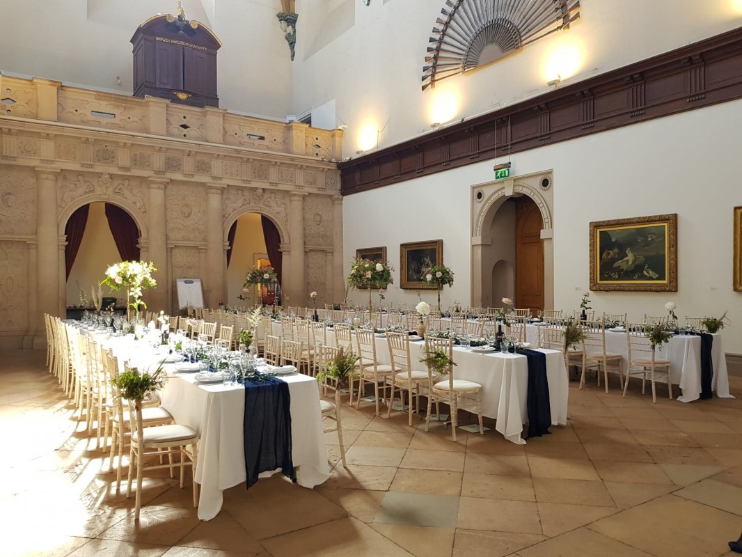 Elegant banquet setup in The Great Hall, Wollaton Hall – perfect for upscale events.