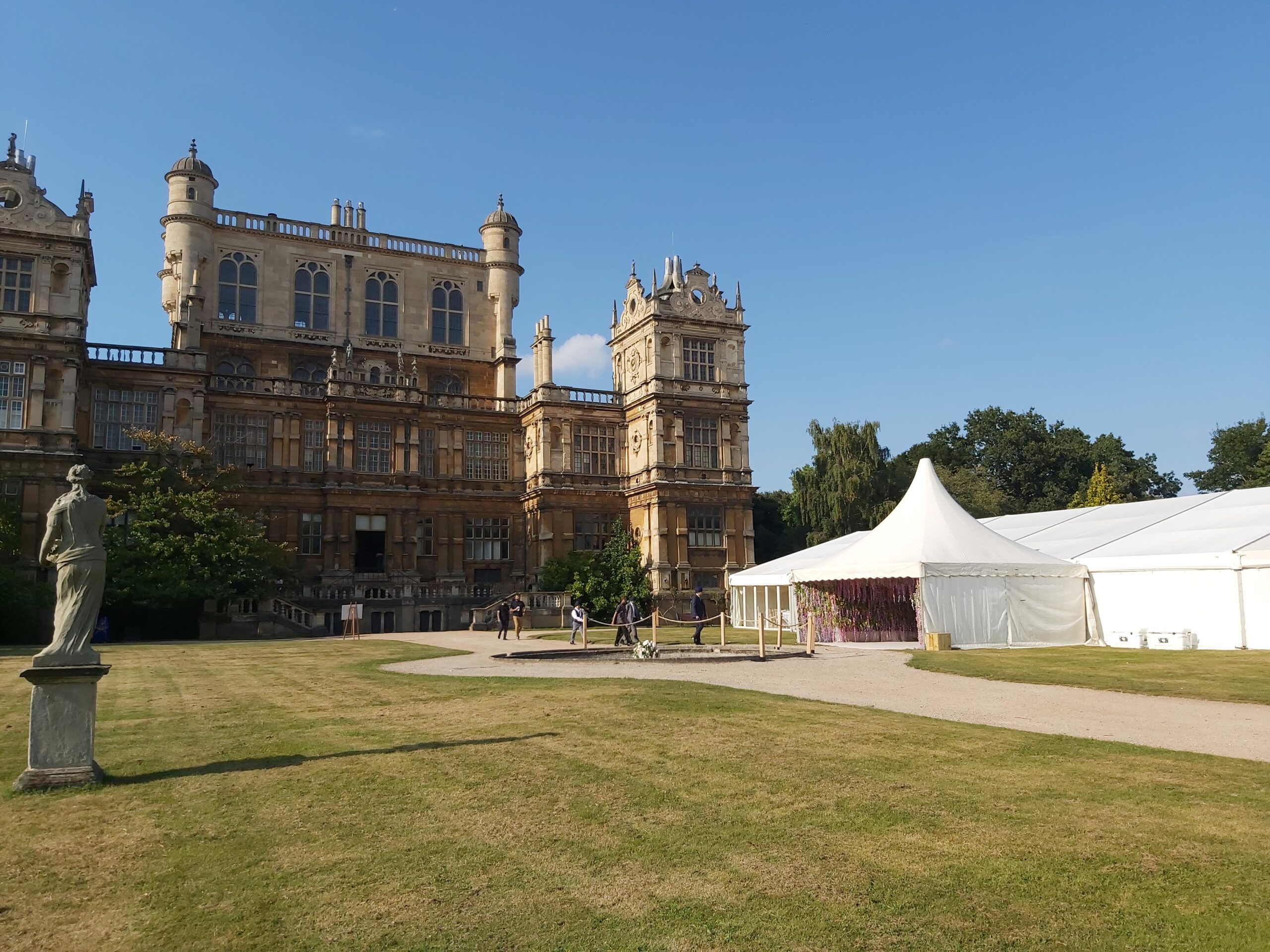 Back Lawn at Wollaton Hall with event tent, perfect for weddings and gatherings.