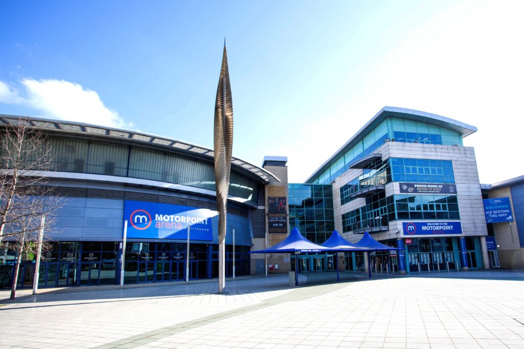 Main Arena at Motorpoint Arena Nottingham, modern venue with unique facade for events.