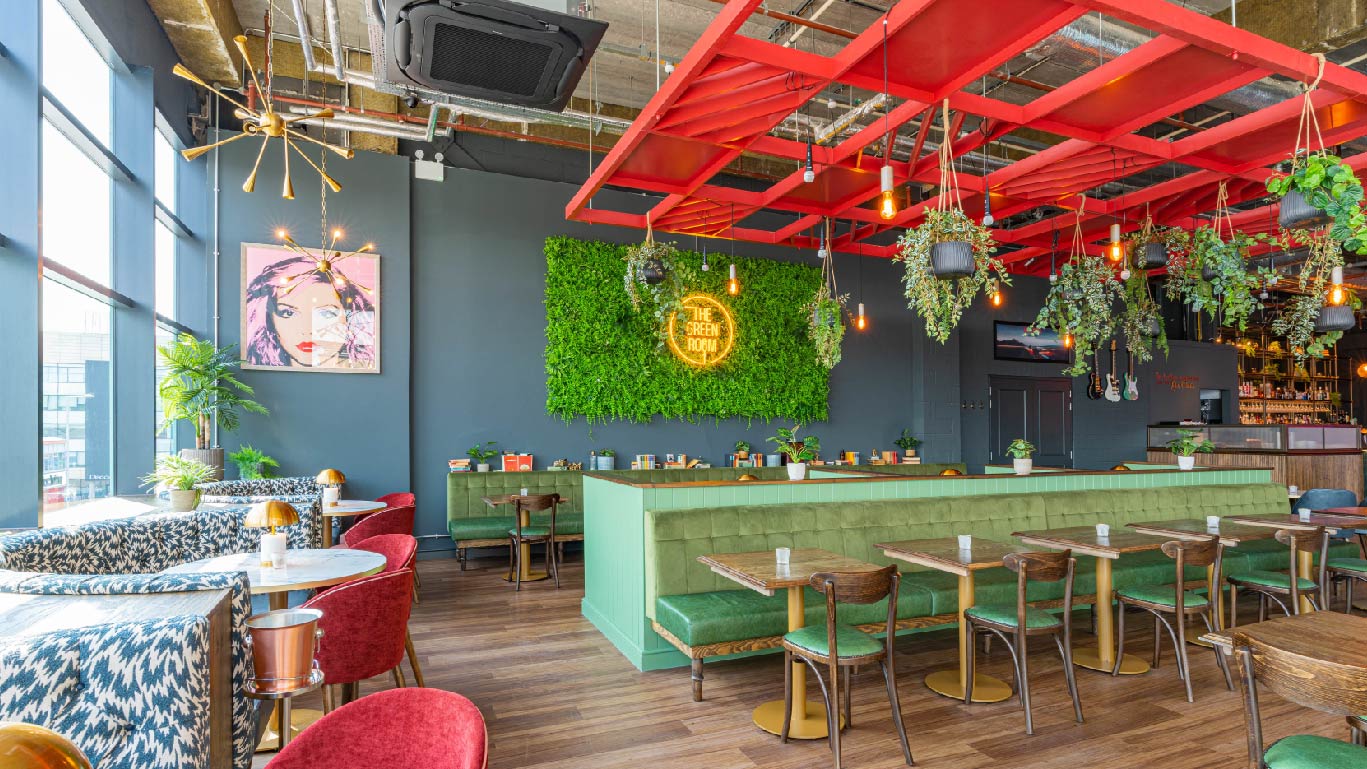 Vibrant Green Room at Motorpoint Arena Nottingham for events and meetings.