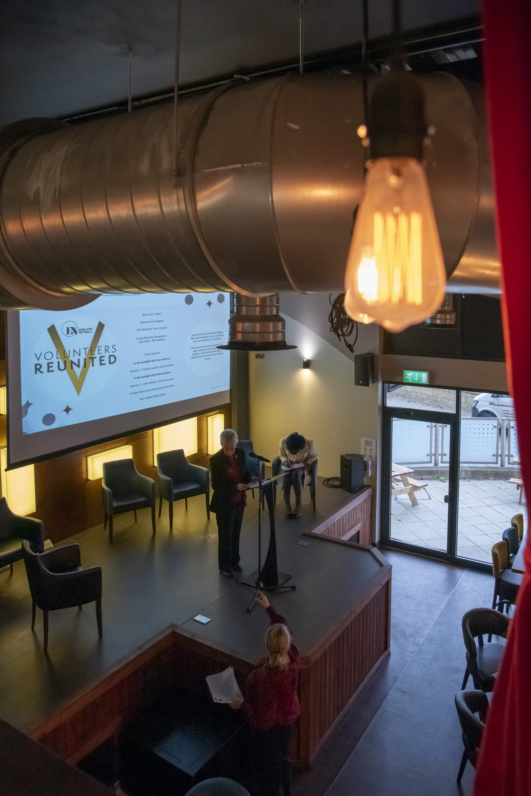 Saltbox Bar event space at Motorpoint Arena for "Volunteers Reunited" meeting.