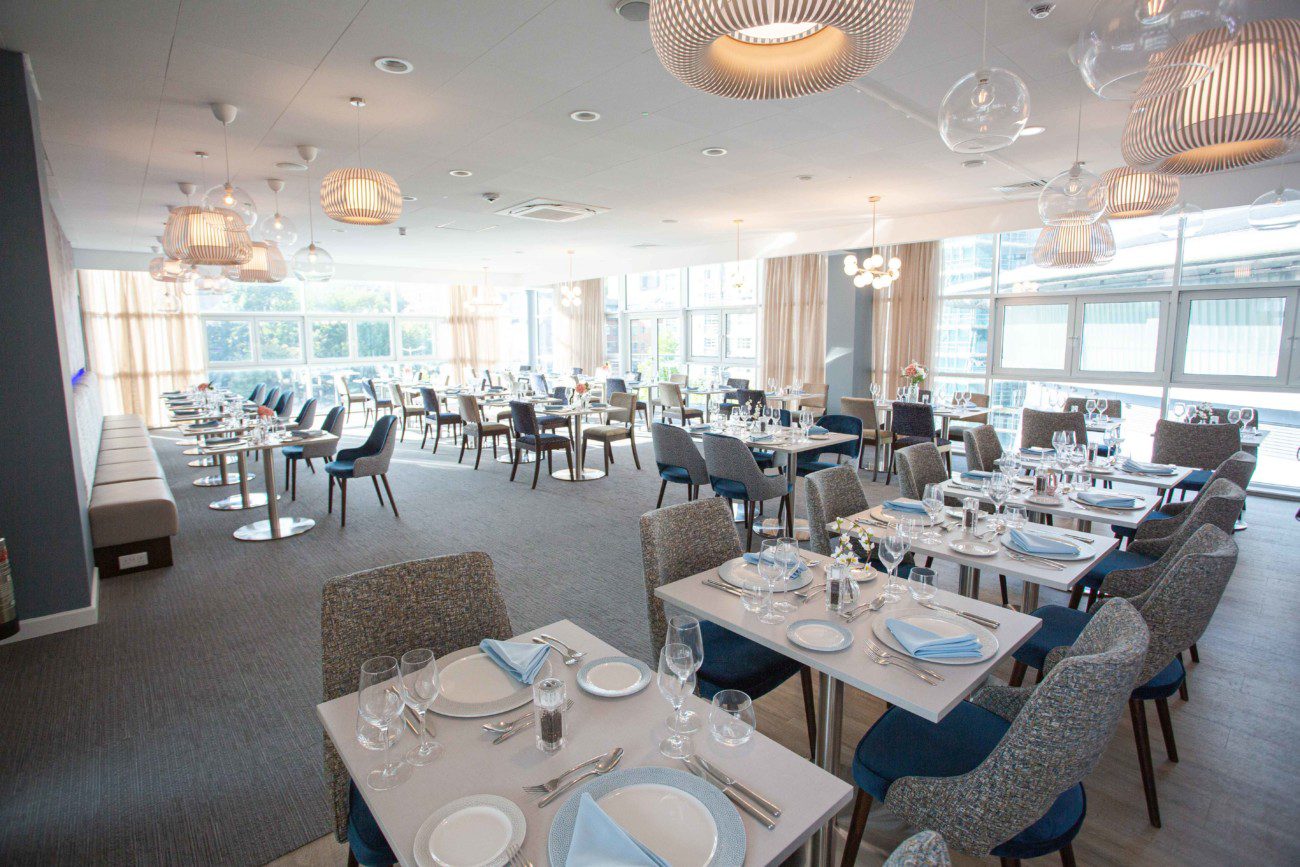 Modern dining space at T&D Café, perfect for corporate events and upscale gatherings.