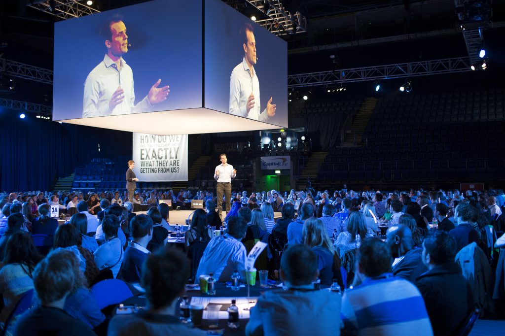 Main Arena at Motorpoint Arena Nottingham during a dynamic conference with engaged audience.