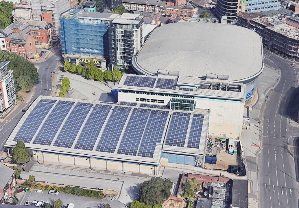 National Ice Centre at Motorpoint Arena, modern venue with eco-friendly solar panels.