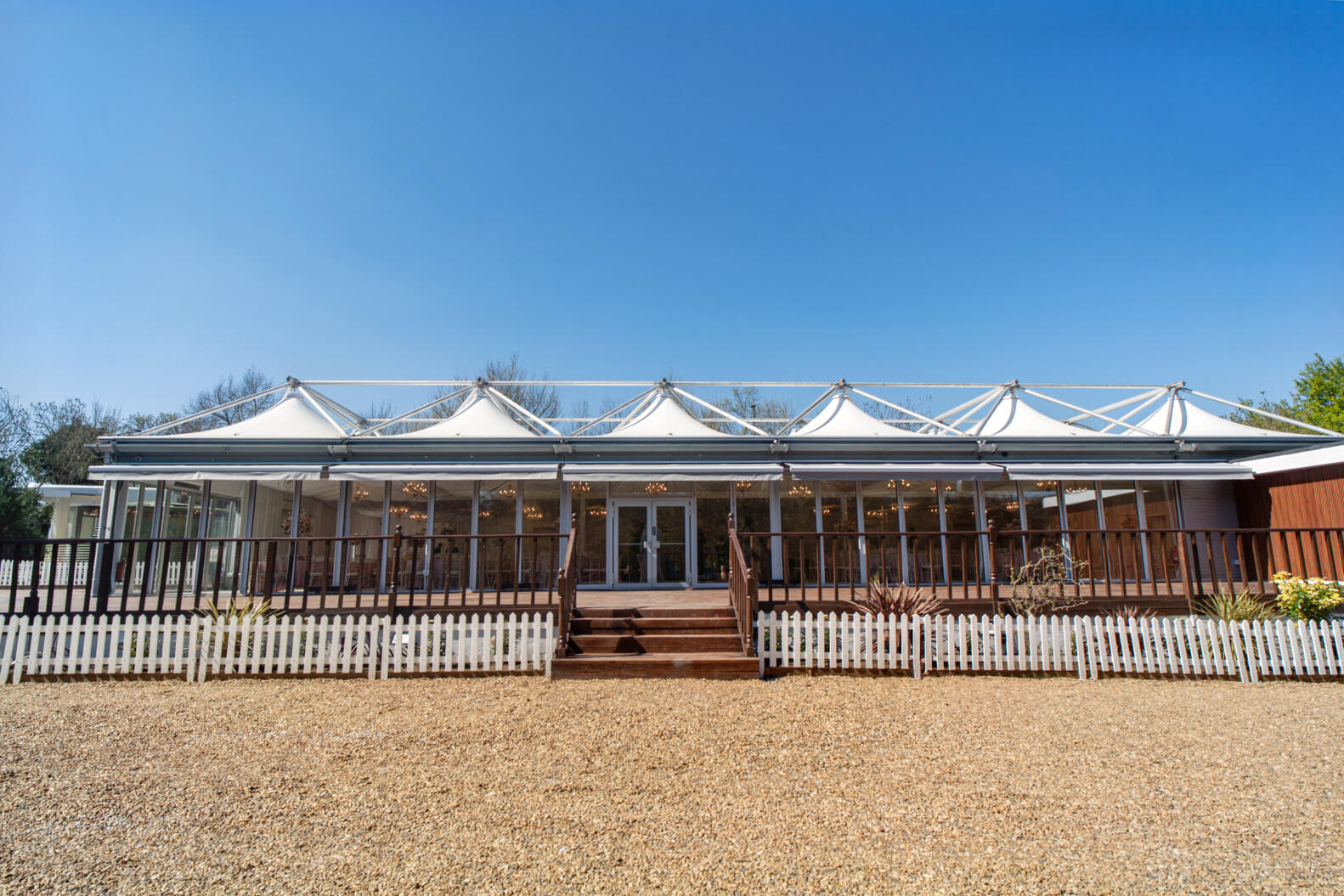 Fairway Pavilion banquet hall with modern design and outdoor space, ideal for events.