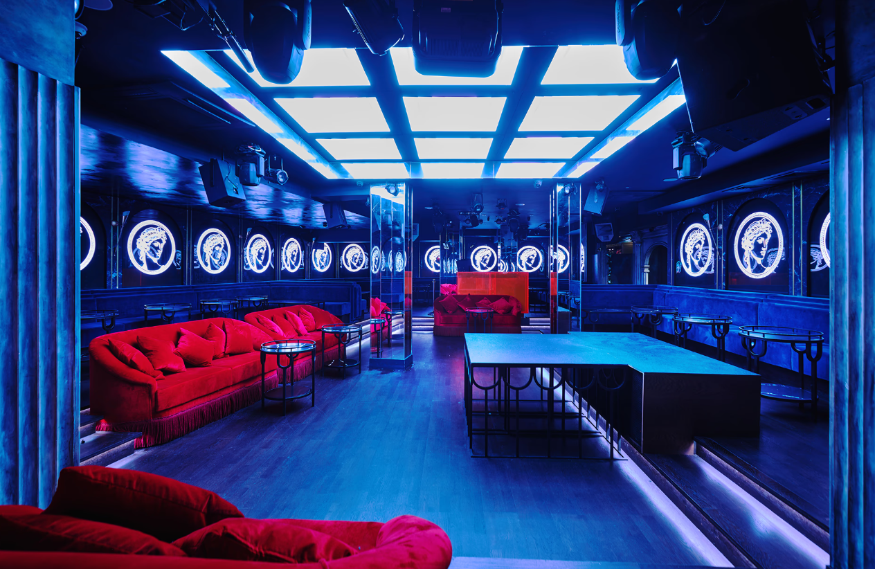 Stylish Selene Nightclub featuring vibrant blue lighting, ideal for events and gatherings.