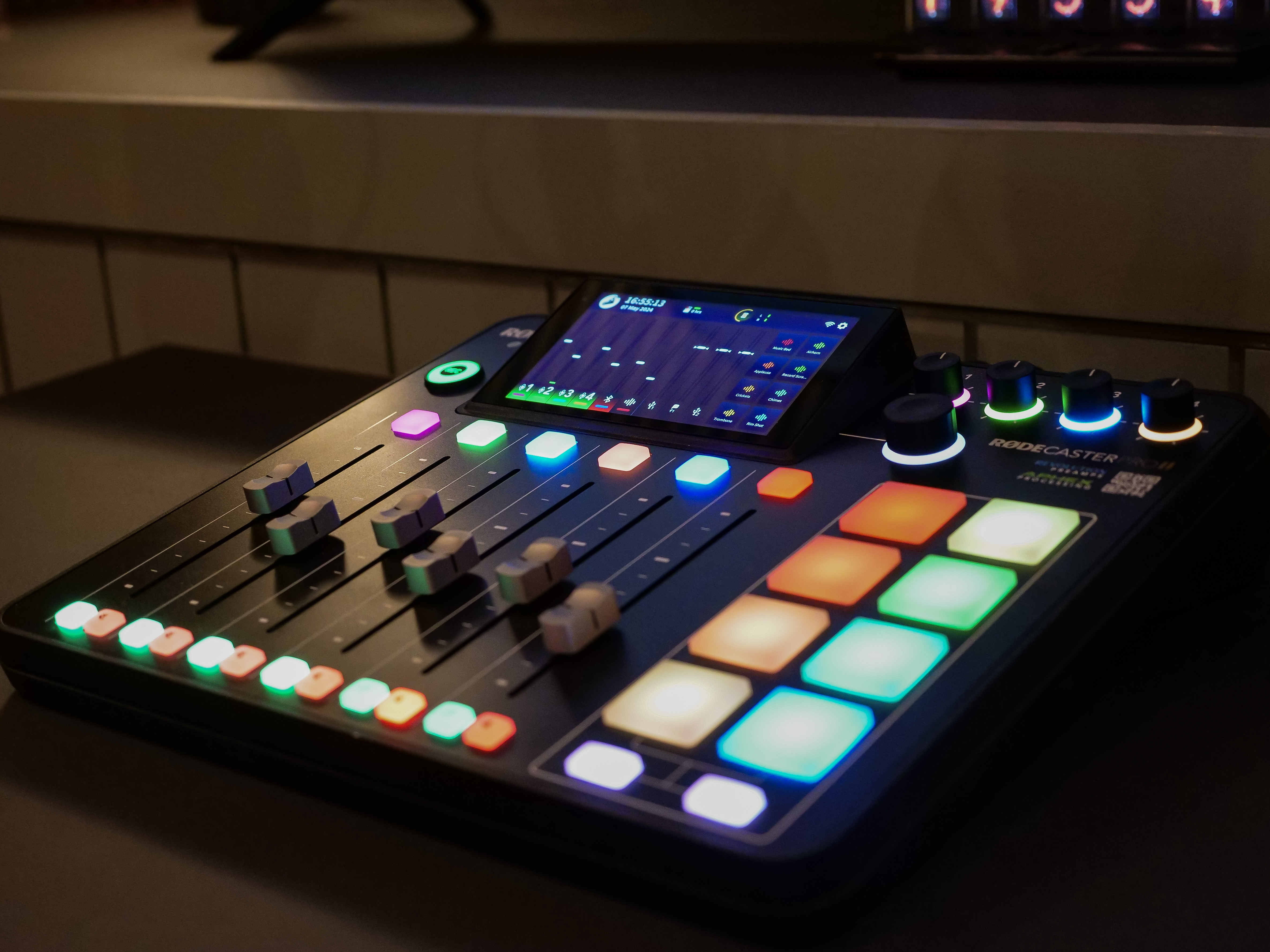 Modern audio mixing console in Colony Jactin House Podcast Room for events.