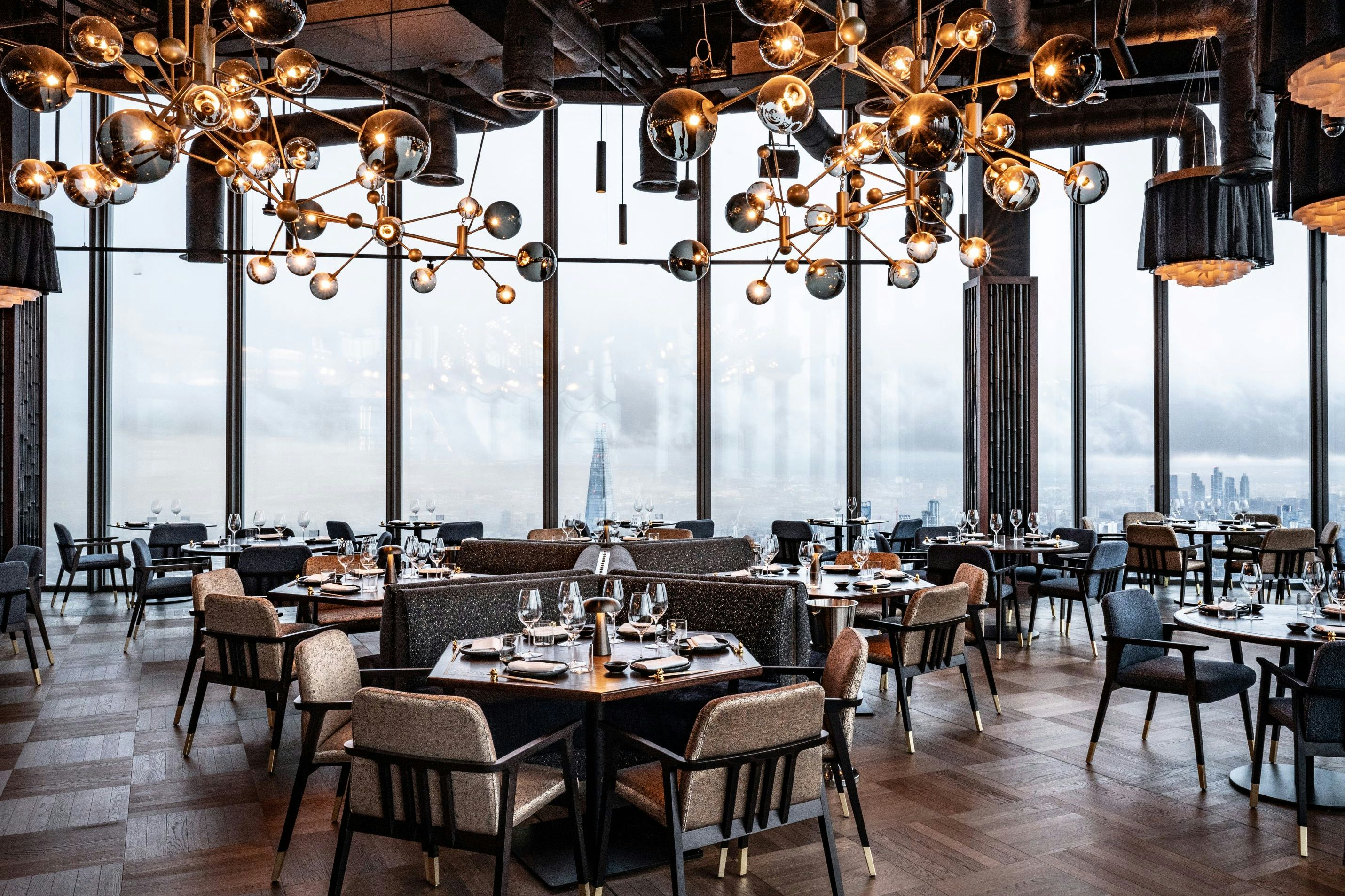 Private dining room at Lucky Cat Bishopsgate with elegant decor for upscale events.