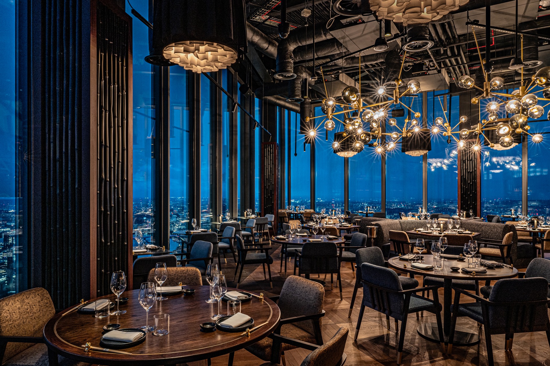 Private dining room at Lucky Cat Bishopsgate with city views for upscale events.